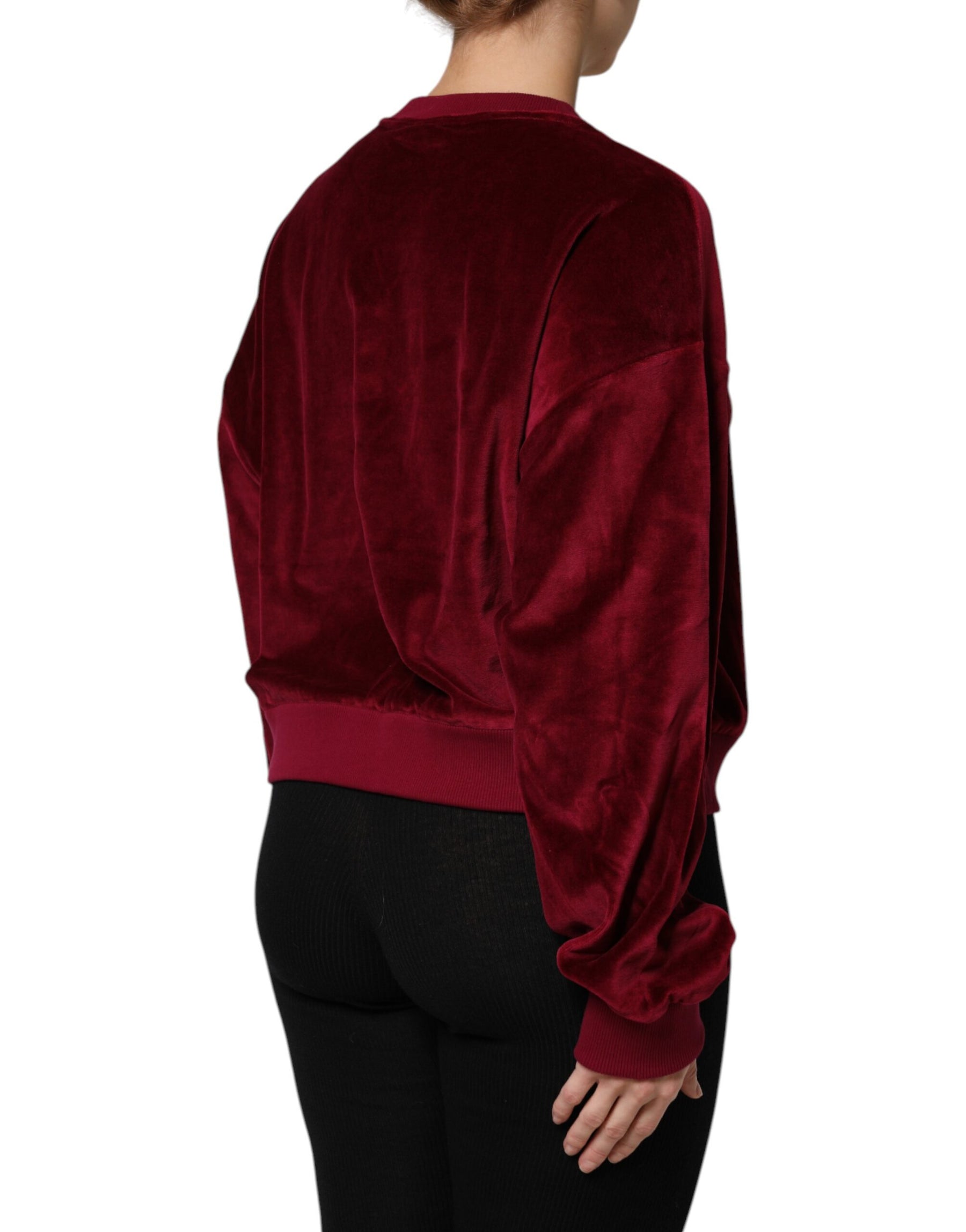 Dolce & Gabbana Red Cotton Velvet Crew Neck Pullover Sweater | Regal Royce