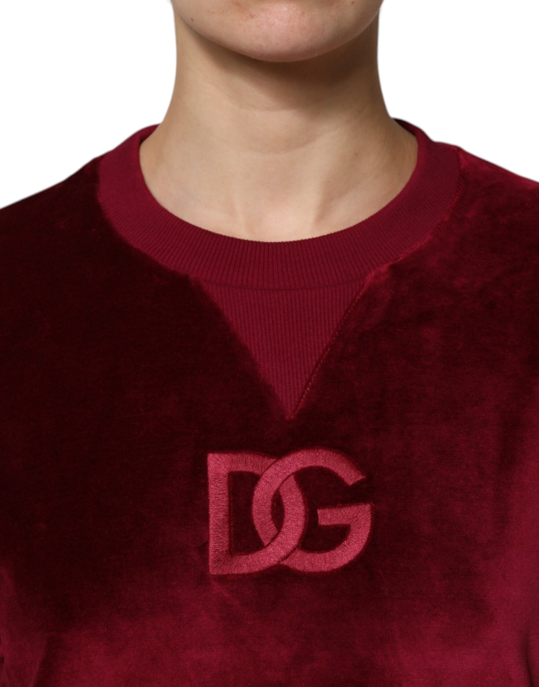 Dolce & Gabbana Red Cotton Velvet Crew Neck Pullover Sweater | Regal Royce