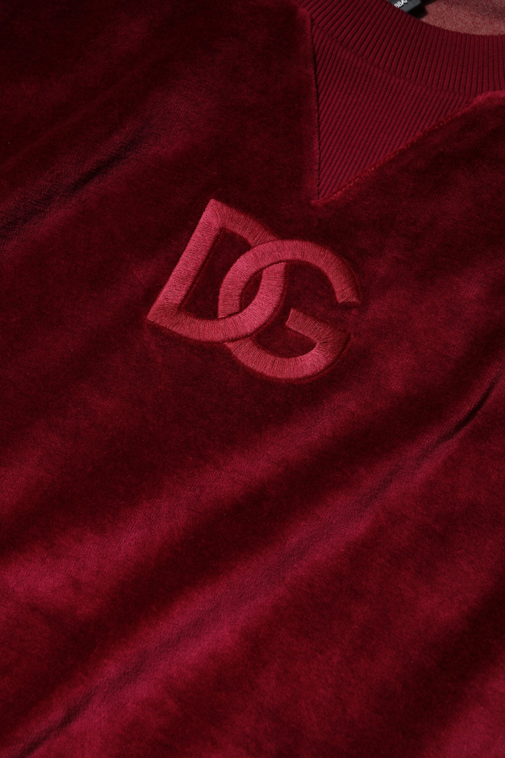 Dolce & Gabbana Red Cotton Velvet Crew Neck Pullover Sweater | Regal Royce