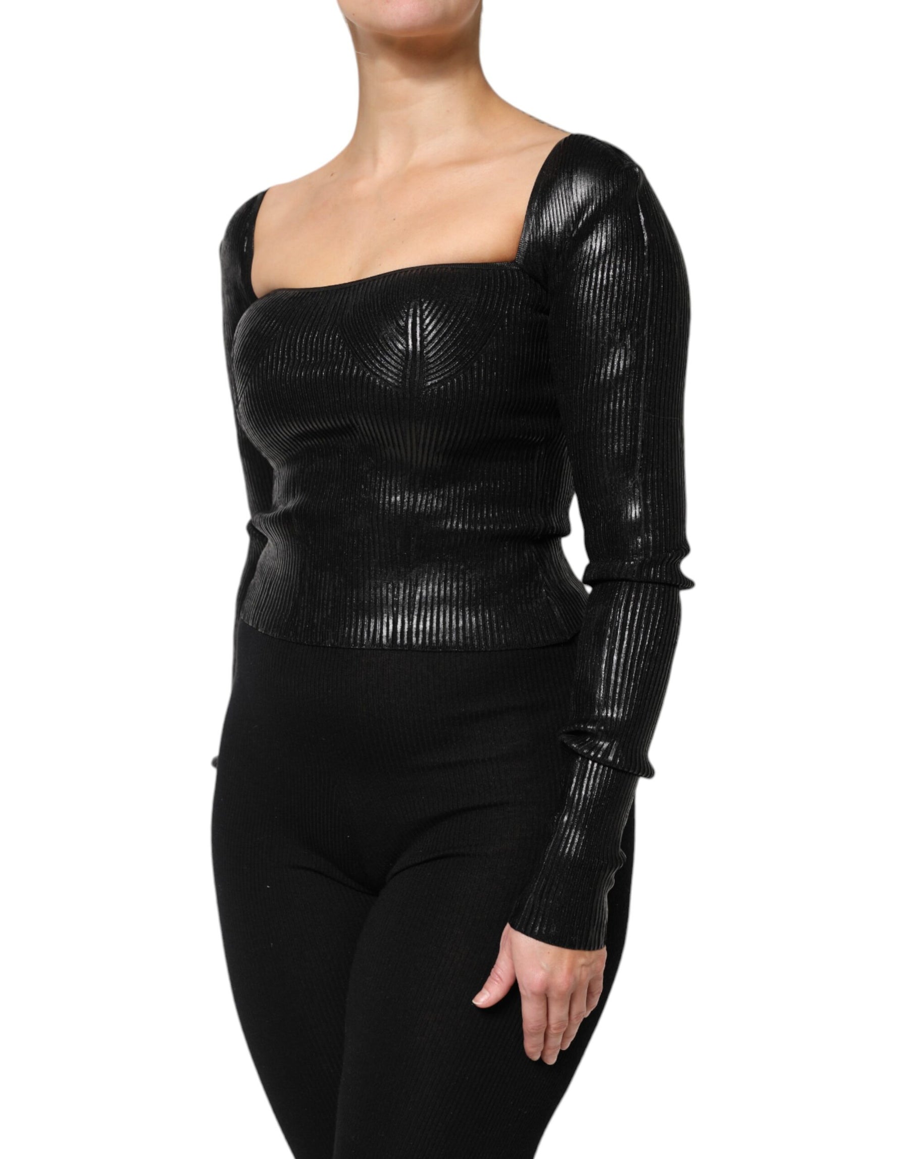 Dolce & Gabbana Black Viscose Long Sleeves Fitted Blouse Top | Regal Royce