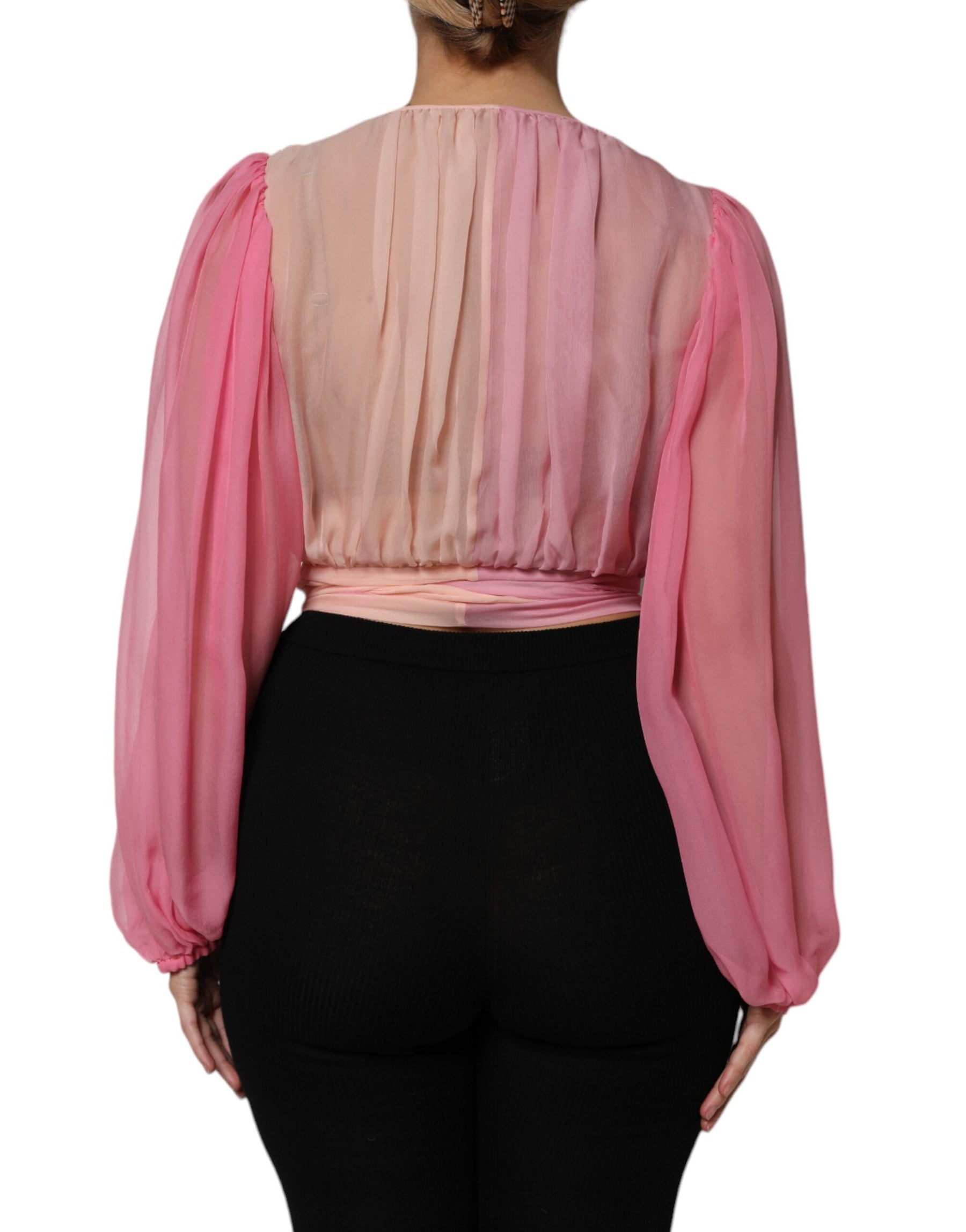 Dolce & Gabbana Pink Plunging V-neck Long Sleeves Blouse Top | Regal Royce