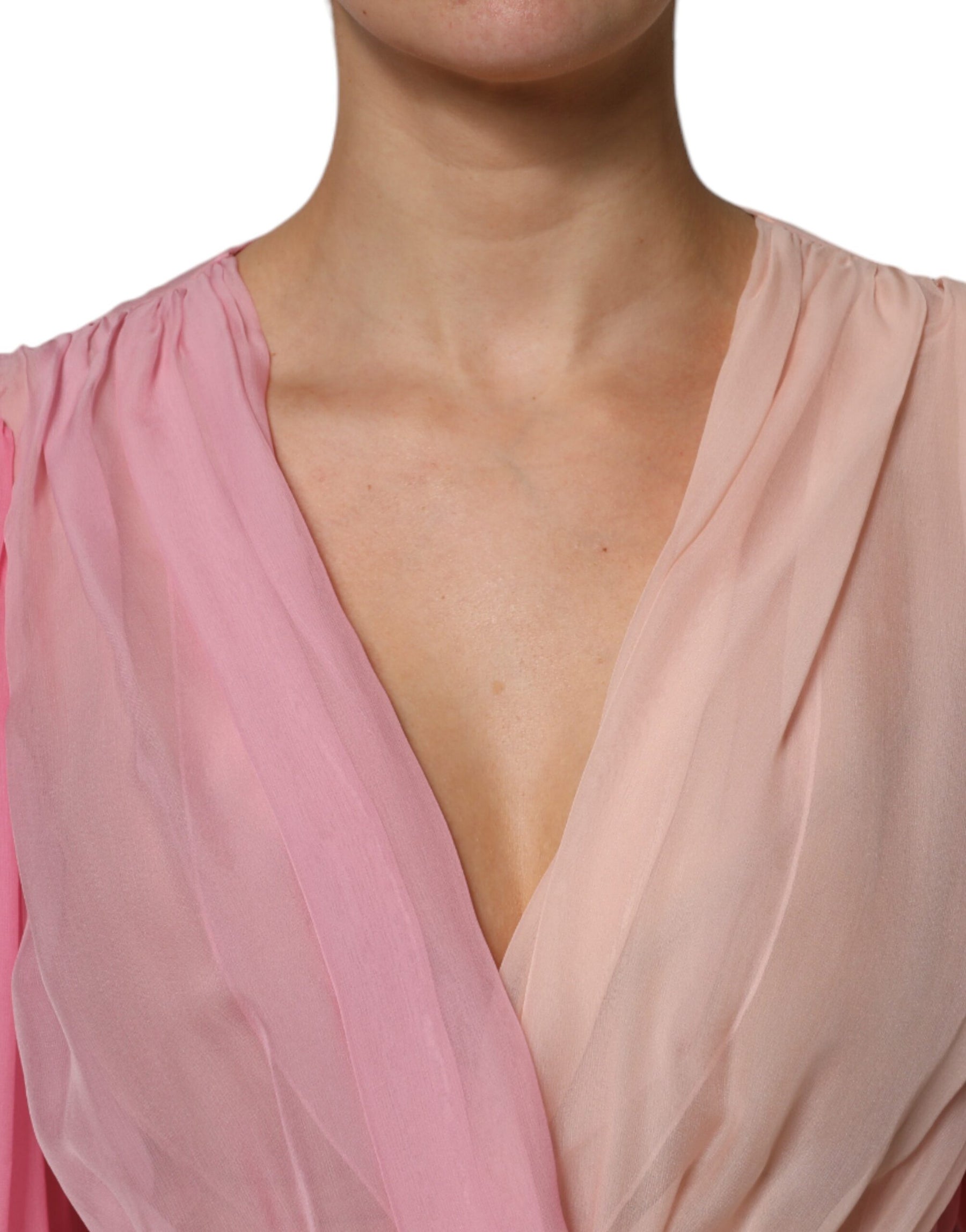 Dolce & Gabbana Pink Plunging V-neck Long Sleeves Blouse Top | Regal Royce