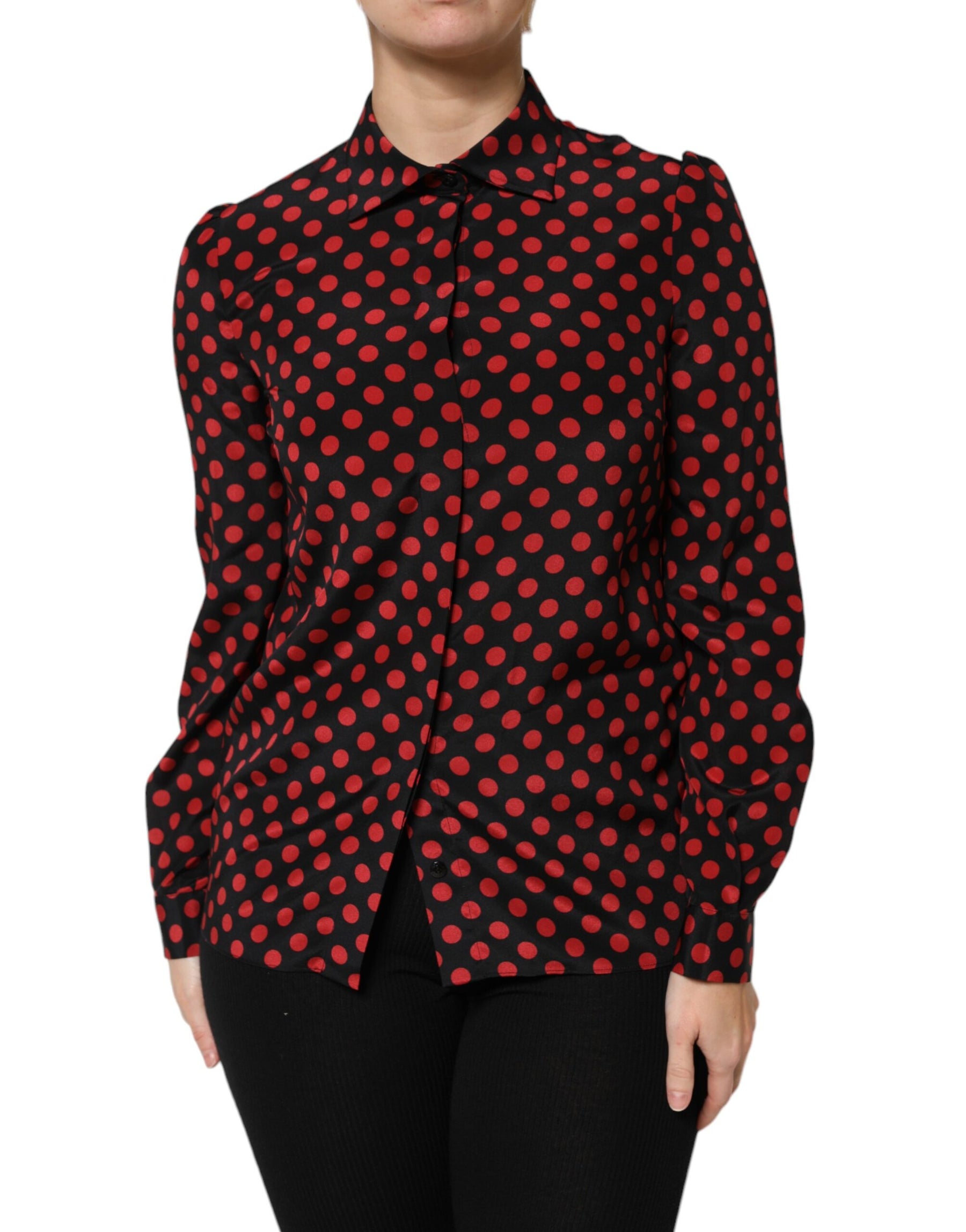 Dolce & Gabbana Black Red Polka Dot Silk Long Sleeves Top | Regal Royce