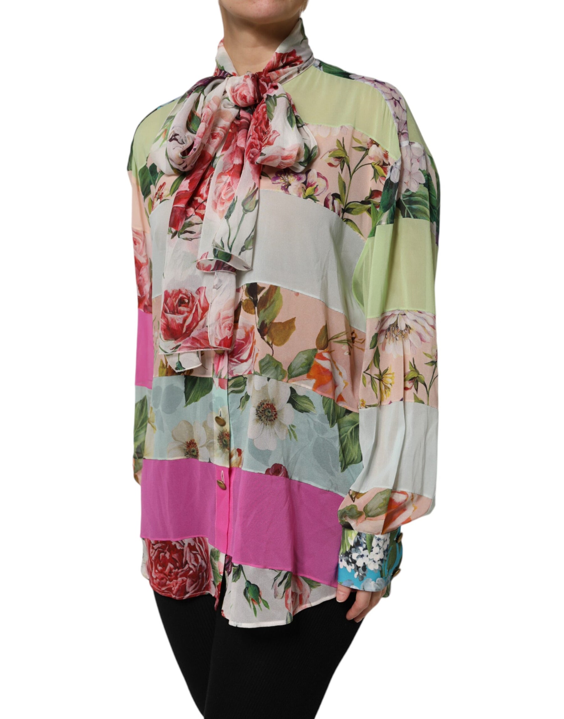 Dolce & Gabbana Multicolor Floral Patchwork Long Sleeves Top | Regal Royce