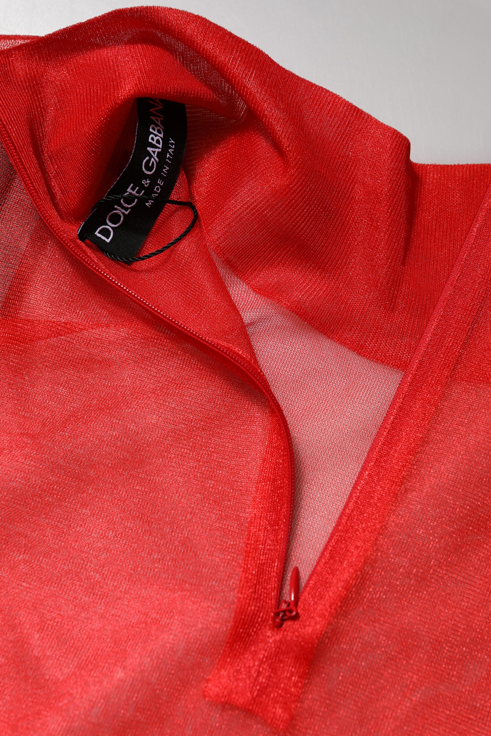 Dolce & Gabbana Red Tulle Turtleneck Long Sleeve Blouse Top | Regal Royce