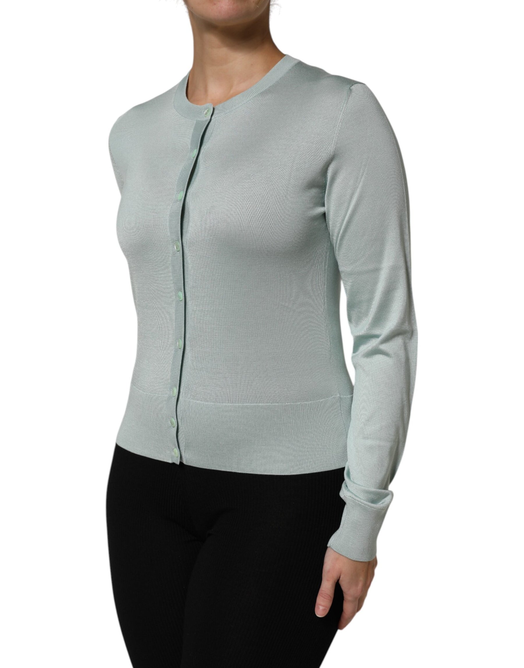 Dolce & Gabbana Light Green Silk Button Down Cardigan Sweater | Regal Royce