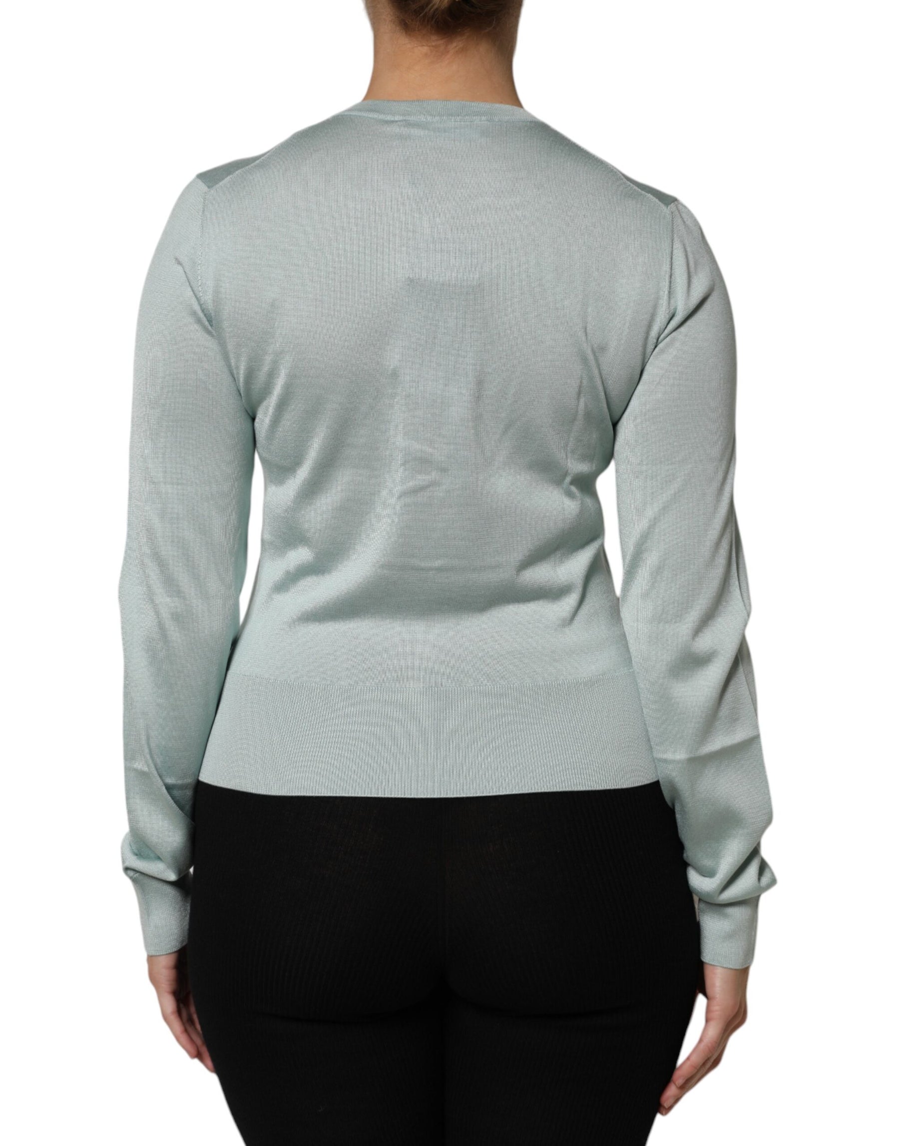 Dolce & Gabbana Light Green Silk Button Down Cardigan Sweater | Regal Royce