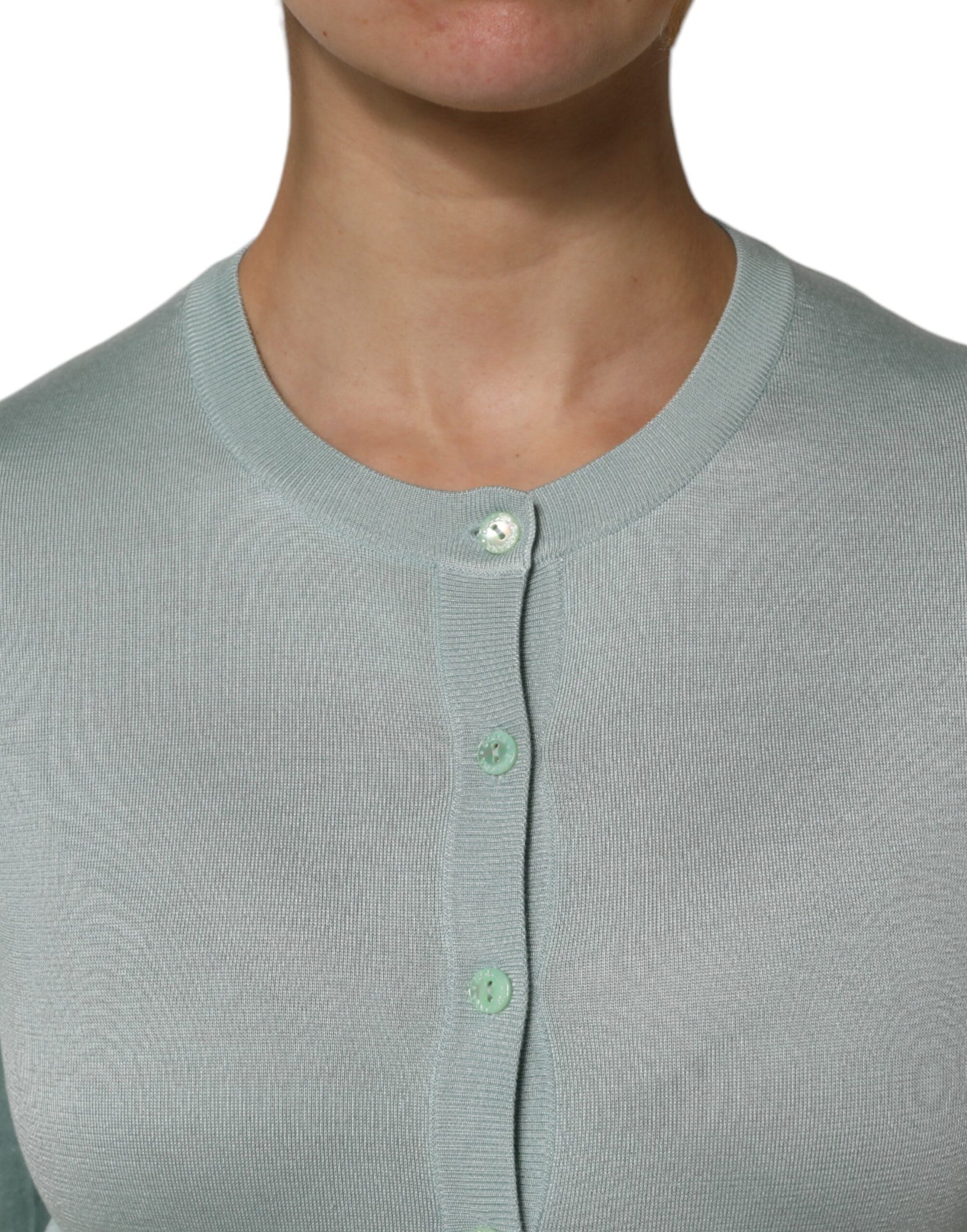 Dolce & Gabbana Light Green Silk Button Down Cardigan Sweater | Regal Royce