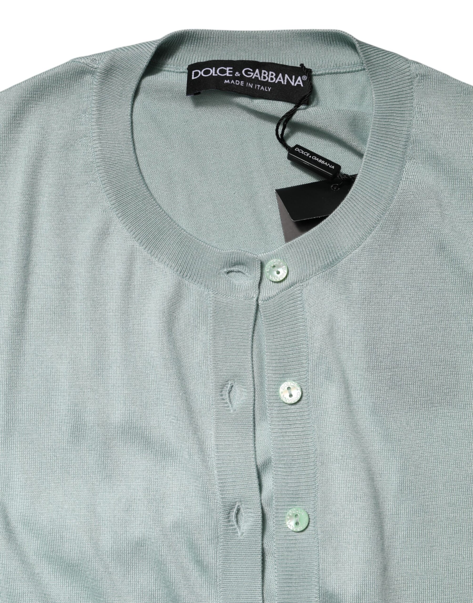 Dolce & Gabbana Light Green Silk Button Down Cardigan Sweater | Regal Royce