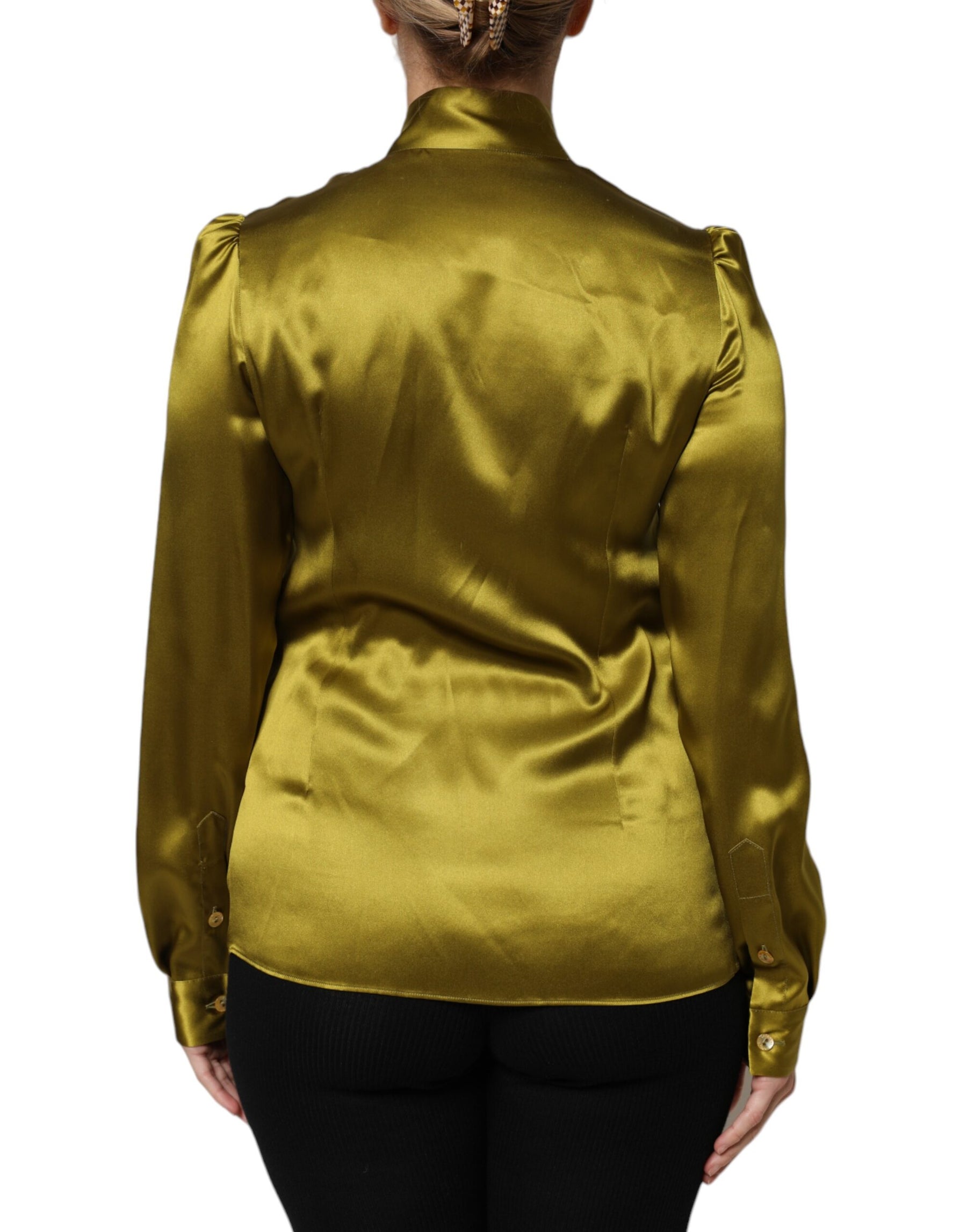 Dolce & Gabbana Green Ascot Collar Long Sleeves Blouse Top | Regal Royce