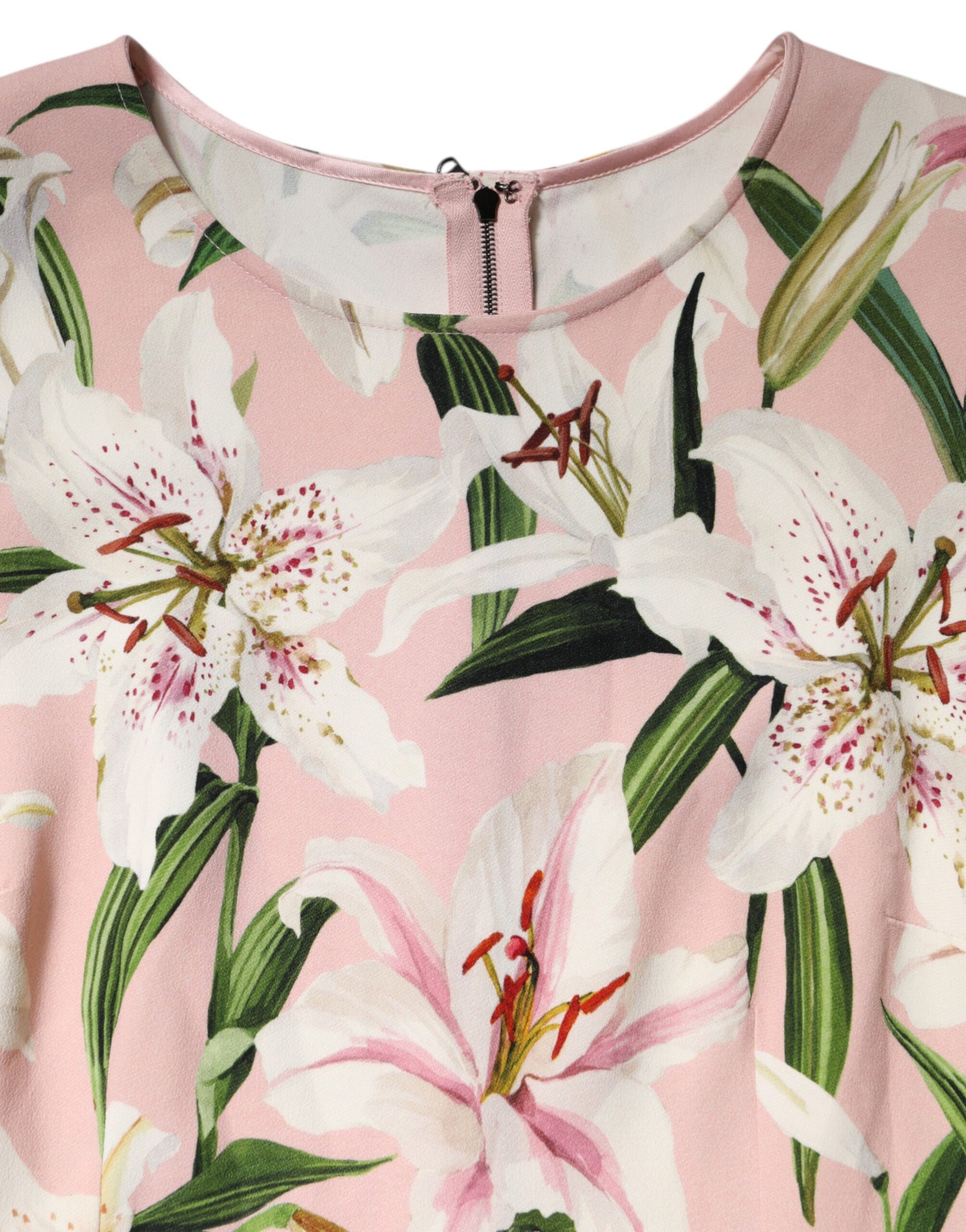 Dolce & Gabbana Pink Lily Print Viscose Round Neck Blouse Top | Regal Royce