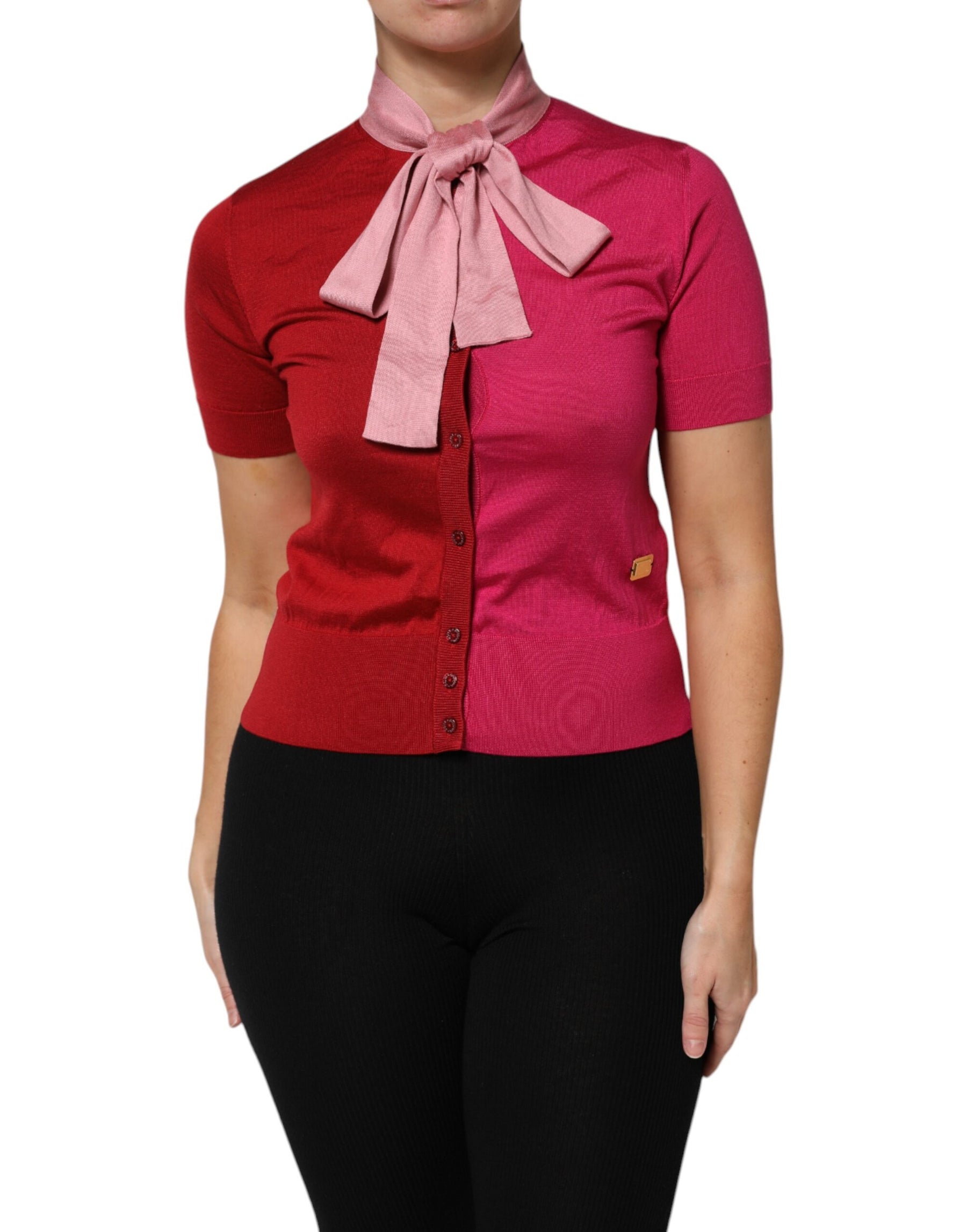 Dolce & Gabbana Pink Short Sleeves Buttoned Ascot Collar Top | Regal Royce