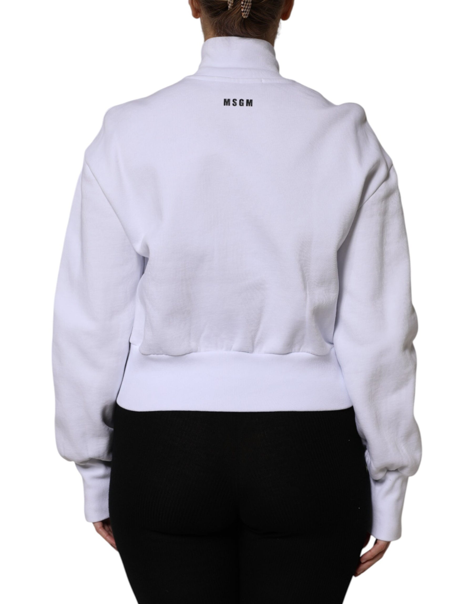 MSGM White Graphic Print Cotton Long Sleeves Full Zip Bomber Jacket | Regal Royce