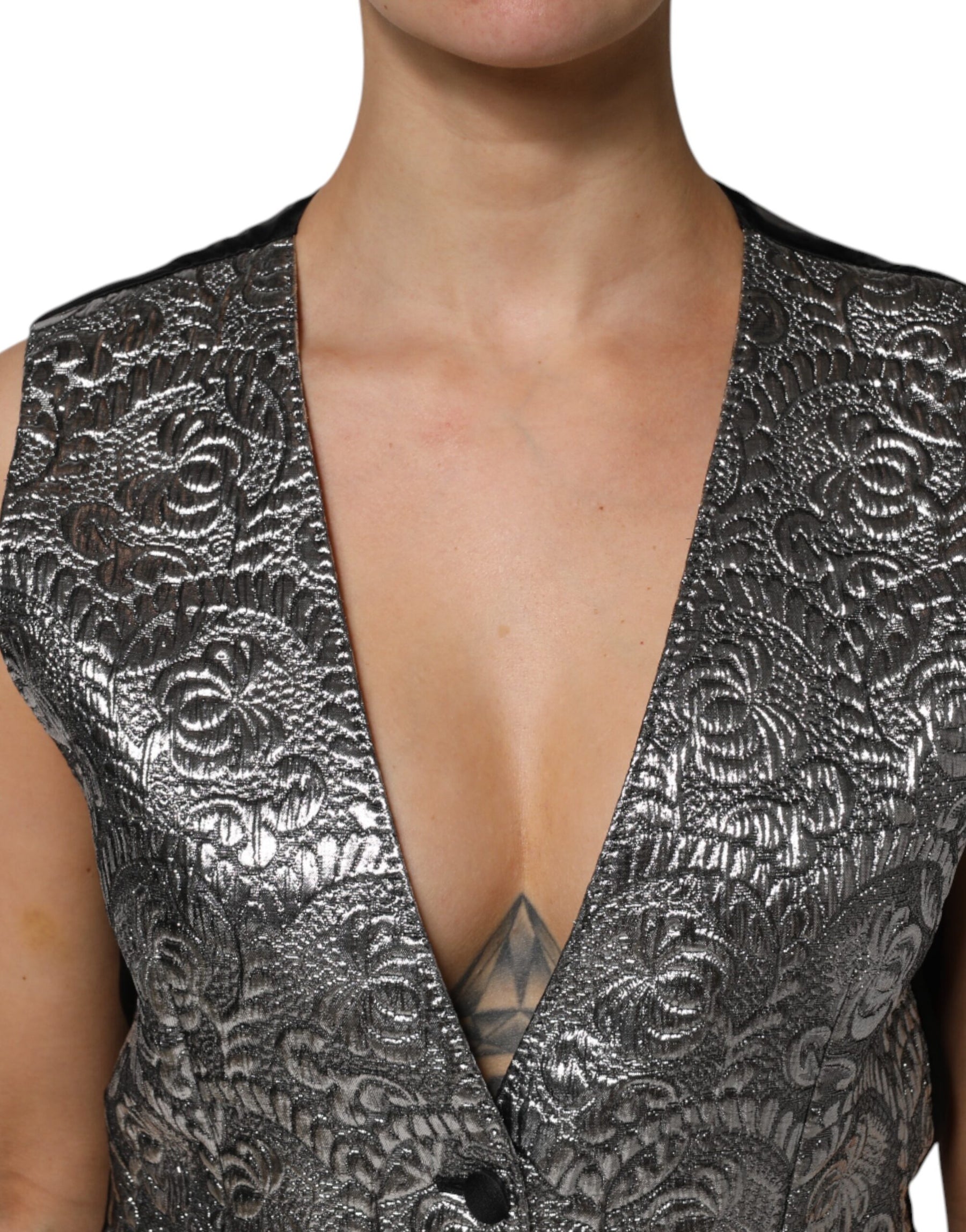 Dolce & Gabbana Silver Floral Jacquard Sleeveless Vest Top | Regal Royce