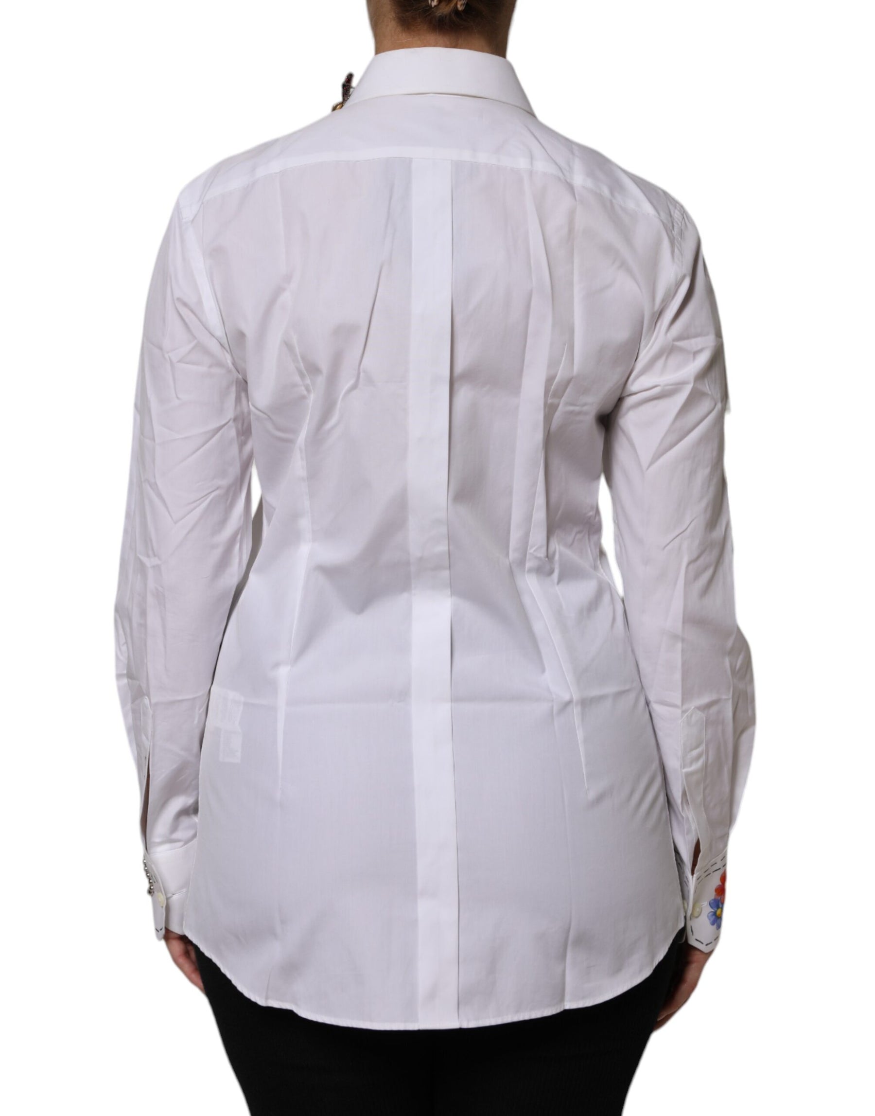 Dolce & Gabbana White Cotton Floral Embellished Shirt Top | Regal Royce