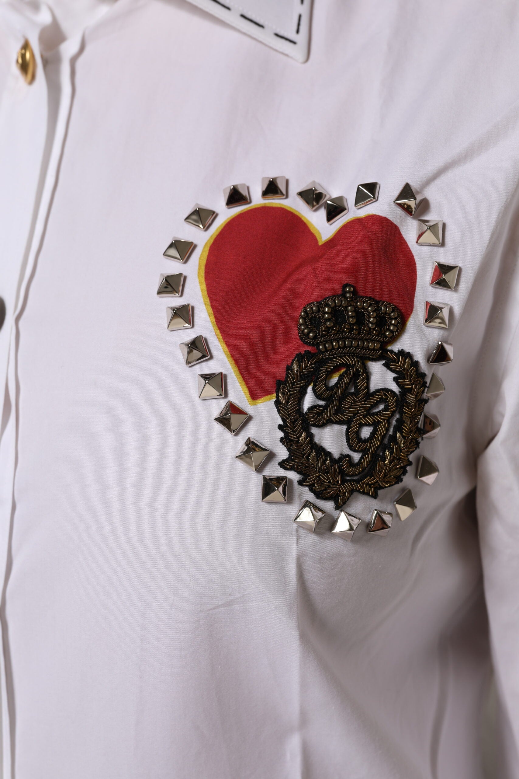 Dolce & Gabbana White Cotton Floral Embellished Shirt Top | Regal Royce