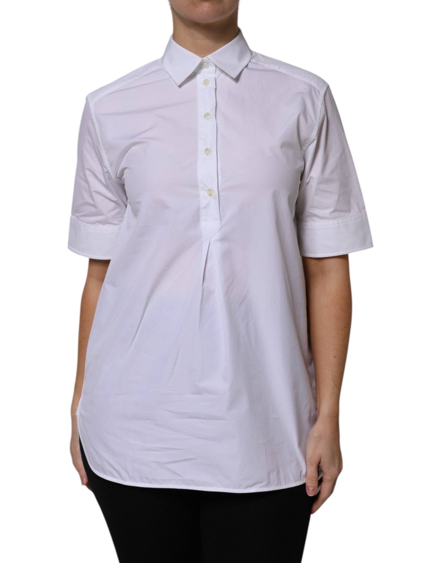 Dolce & Gabbana White Cotton Short Sleeves Collared Polo Top | Regal Royce