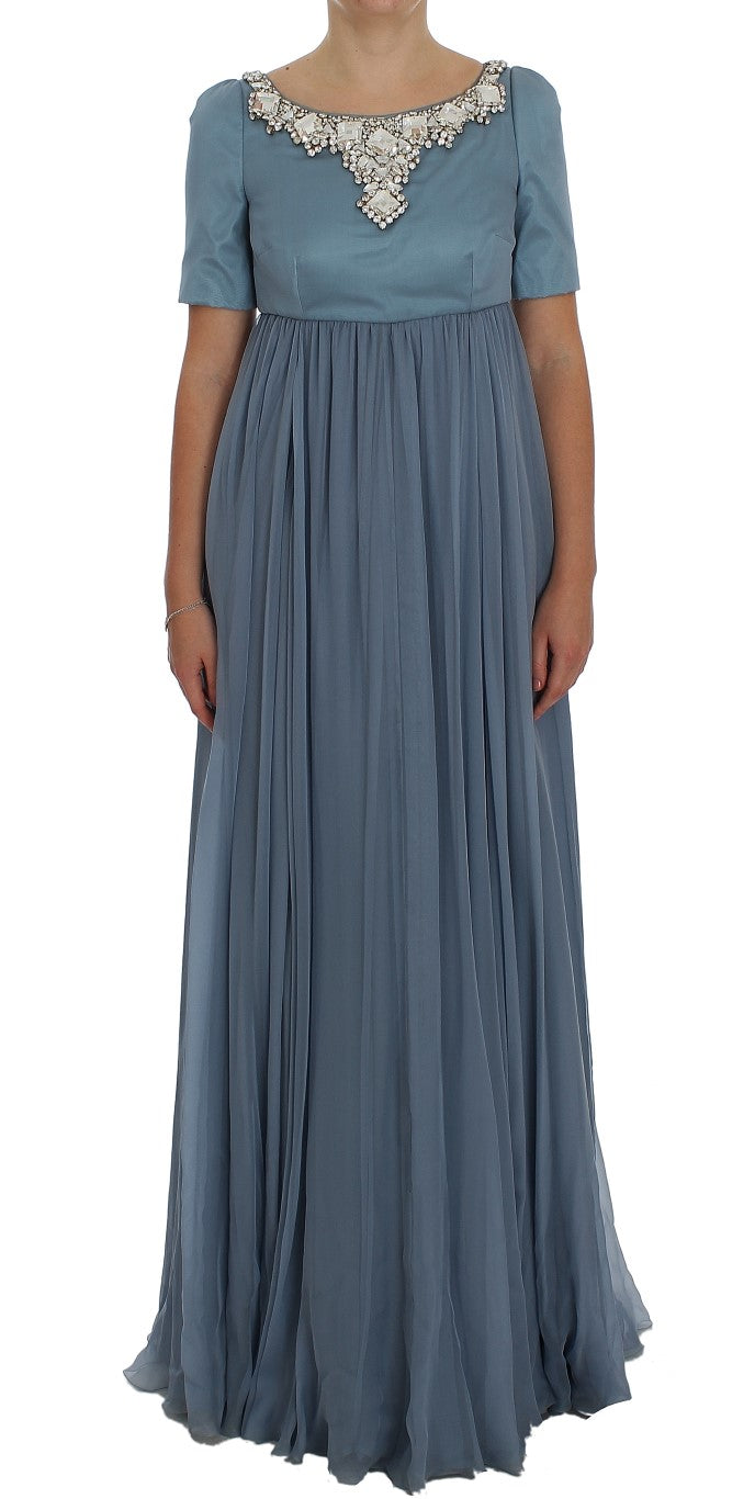 Dolce & Gabbana Blue Silk Crystal Sheath Gown Ball Dress | Regal Royce