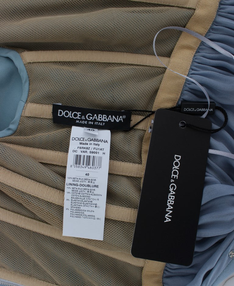 Dolce & Gabbana Blue Silk Crystal Sheath Gown Ball Dress | Regal Royce