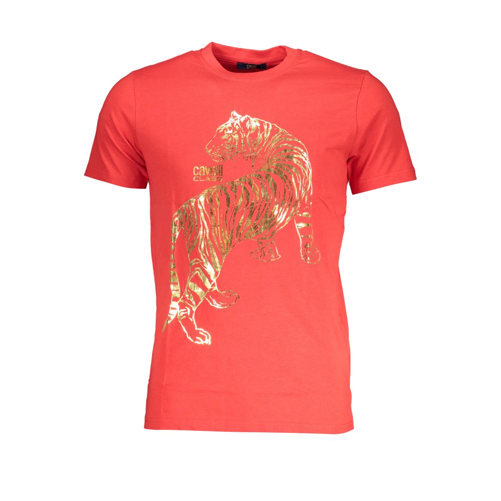 Cavalli Class Red Cotton Men T-Shirt | Regal Royce