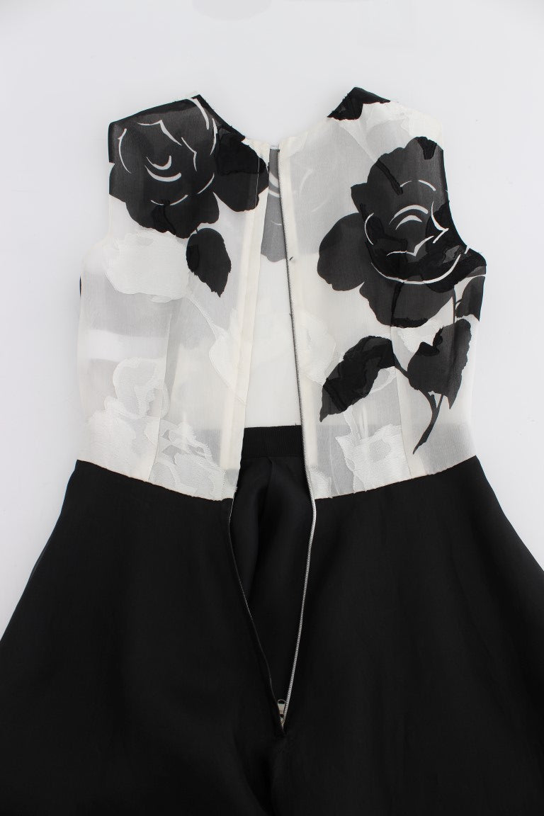 Dolce & Gabbana Black White Floral Silk Sheath Gown Dress | Regal Royce
