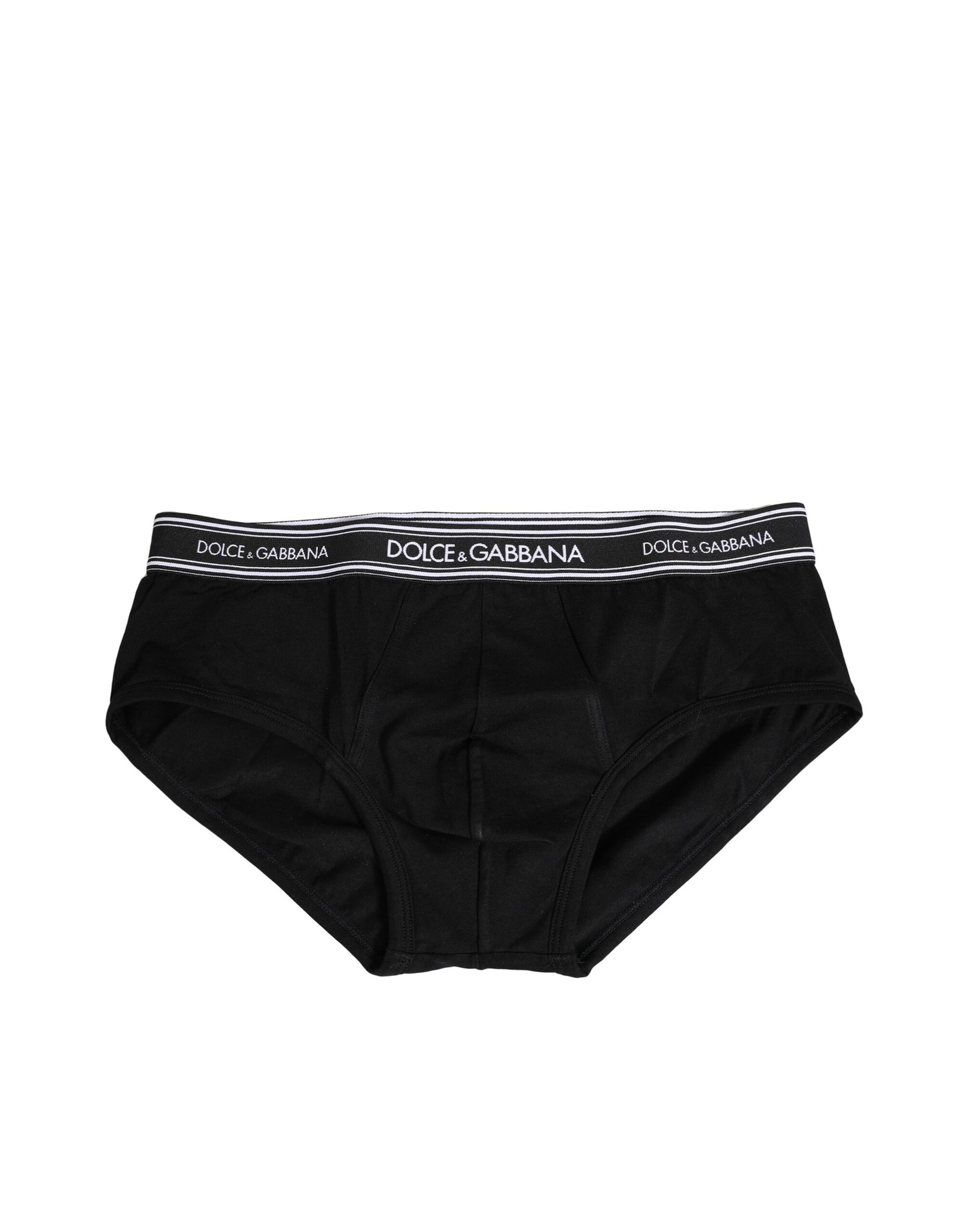 Dolce & Gabbana Black Cotton Stretch Logo Print Brief Underwear | Regal Royce