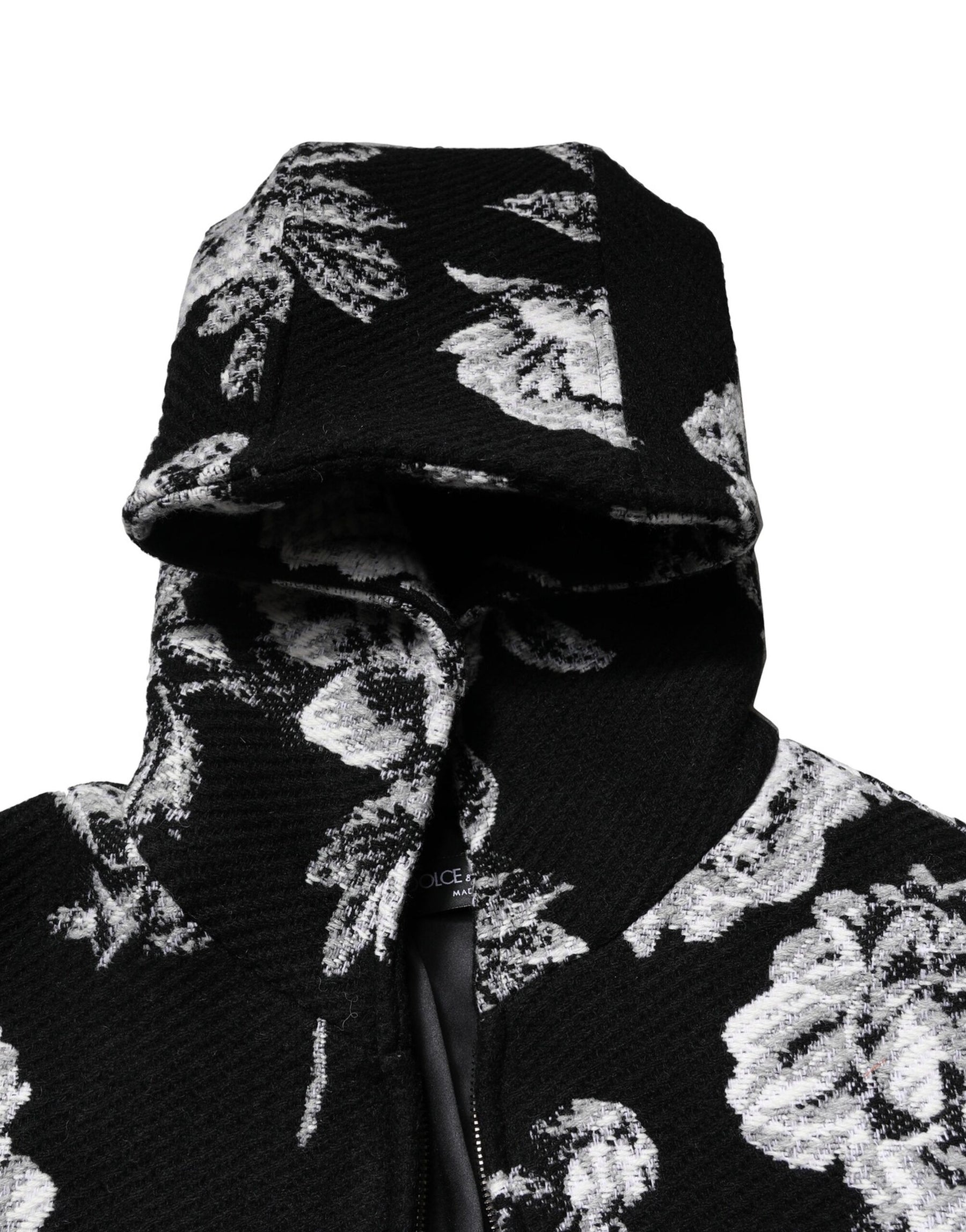 Dolce & Gabbana Black Wool Floral Printed Men Hooded Jacket | Regal Royce