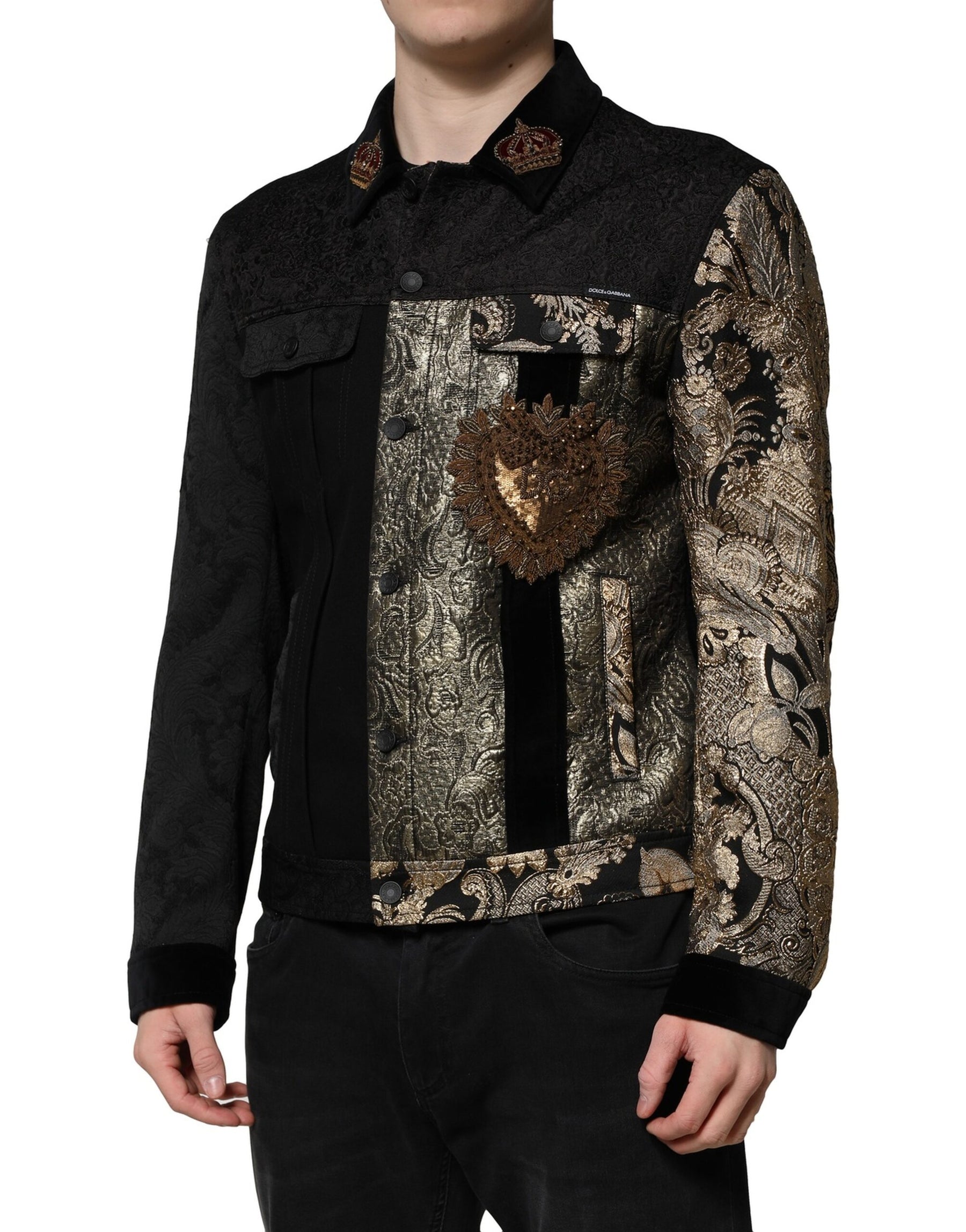 Dolce & Gabbana Black Gold Floral Jacquard Men Biker Jacket | Regal Royce
