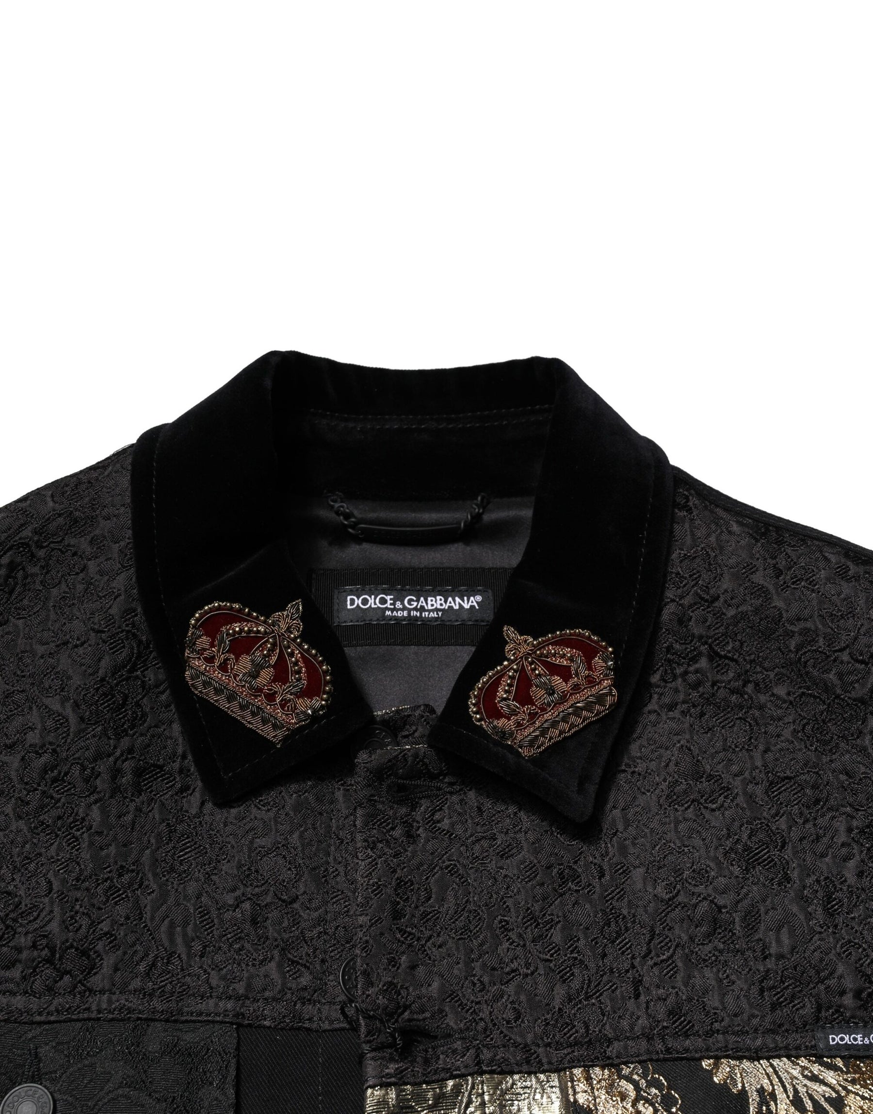Dolce & Gabbana Black Gold Floral Jacquard Men Biker Jacket | Regal Royce