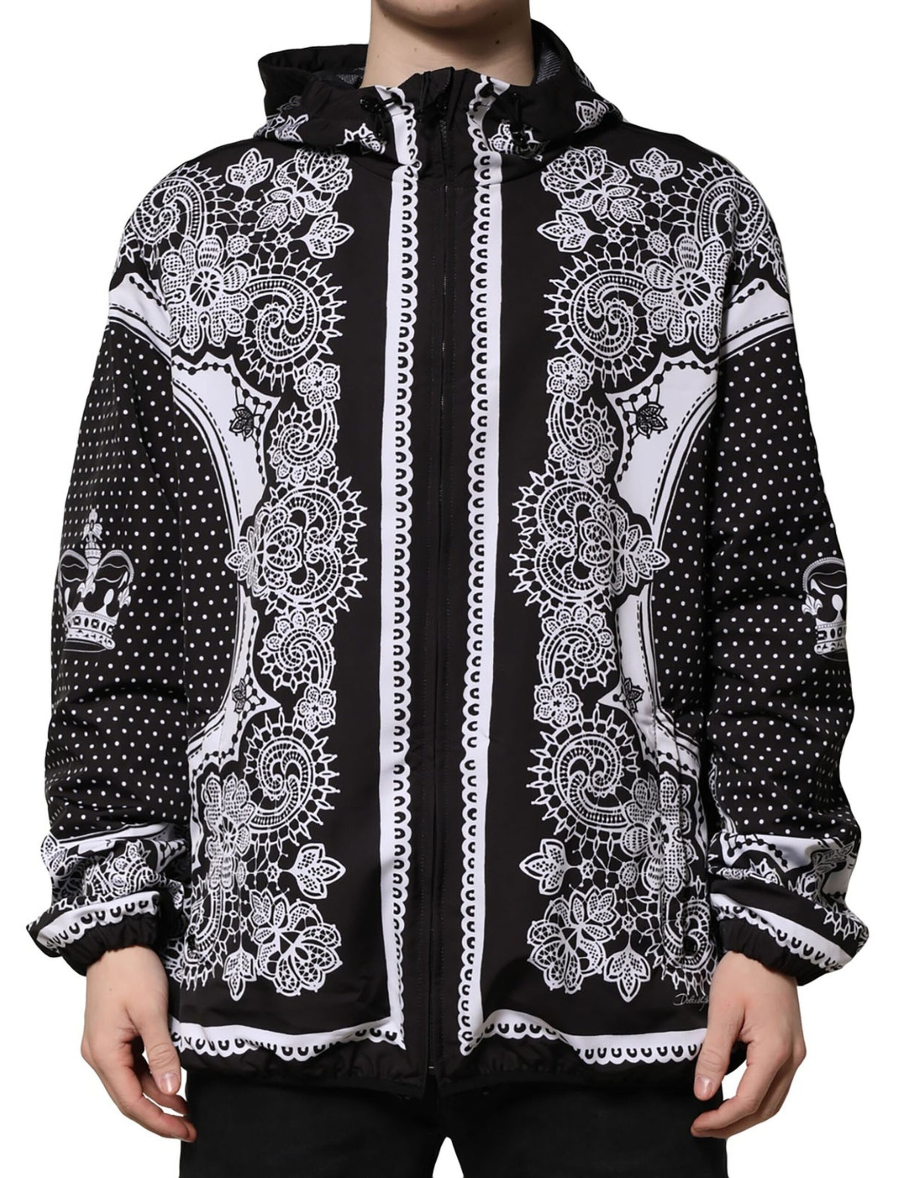 Dolce & Gabbana Black Bandana Print Hooded Bomber Jacket | Regal Royce