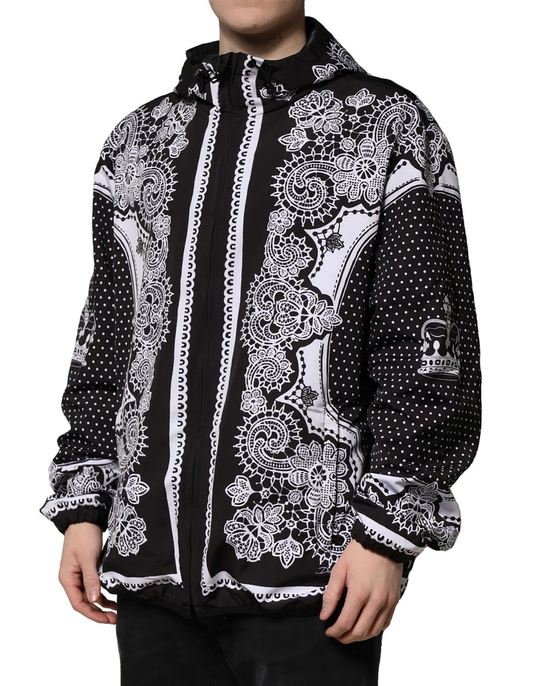 Dolce & Gabbana Black Bandana Print Hooded Bomber Jacket | Regal Royce