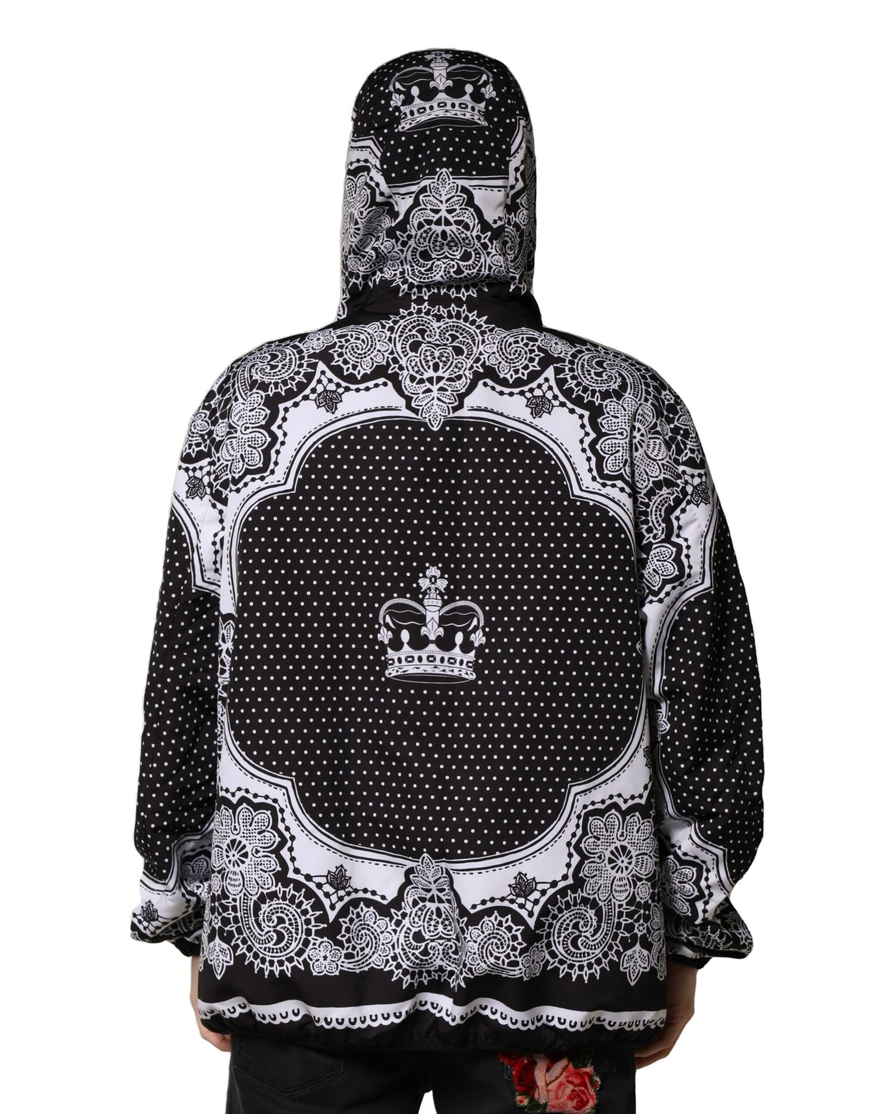 Dolce & Gabbana Black Bandana Print Hooded Bomber Jacket | Regal Royce