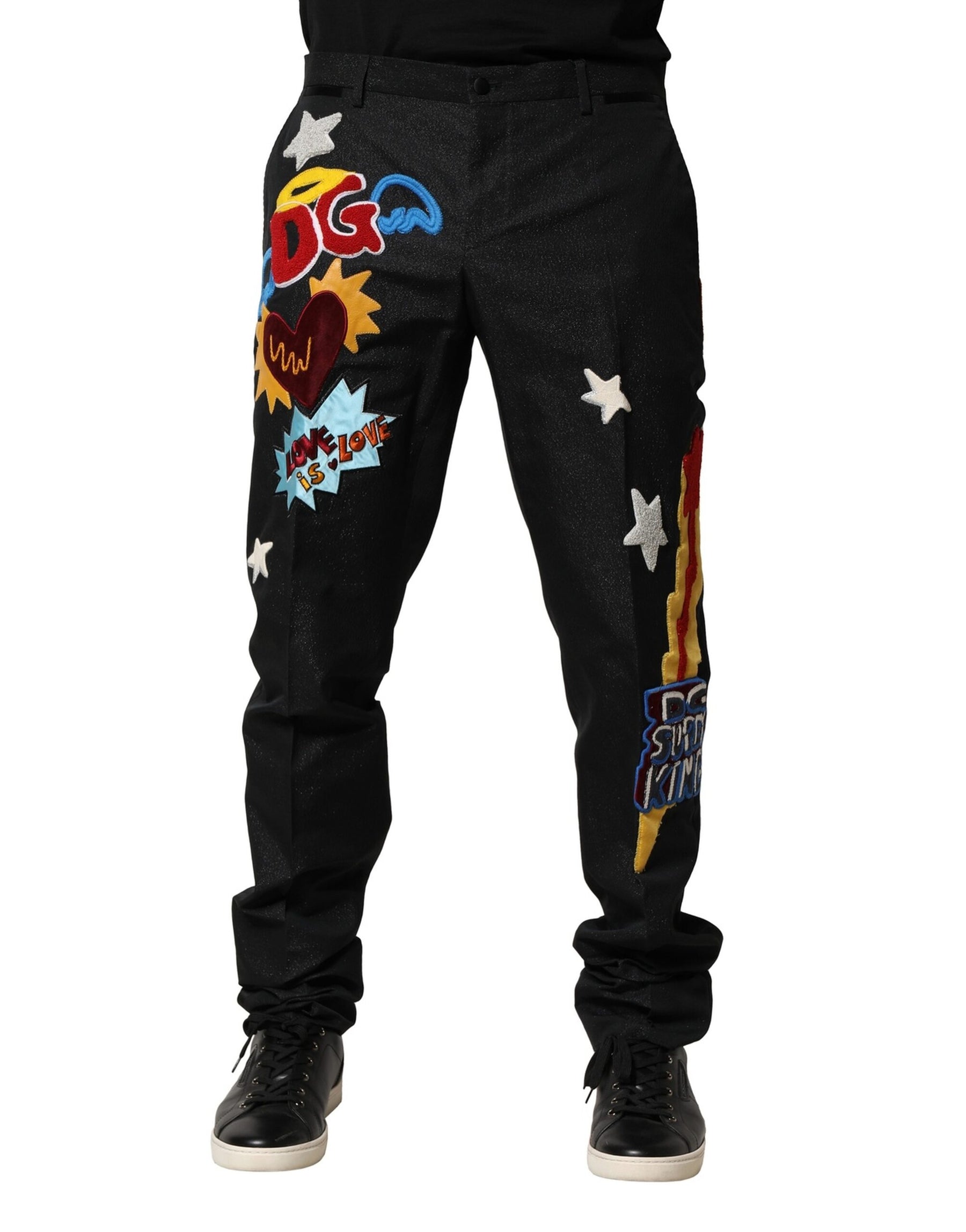 Dolce & Gabbana Black Graphic Embroidery Men Pants | Regal Royce