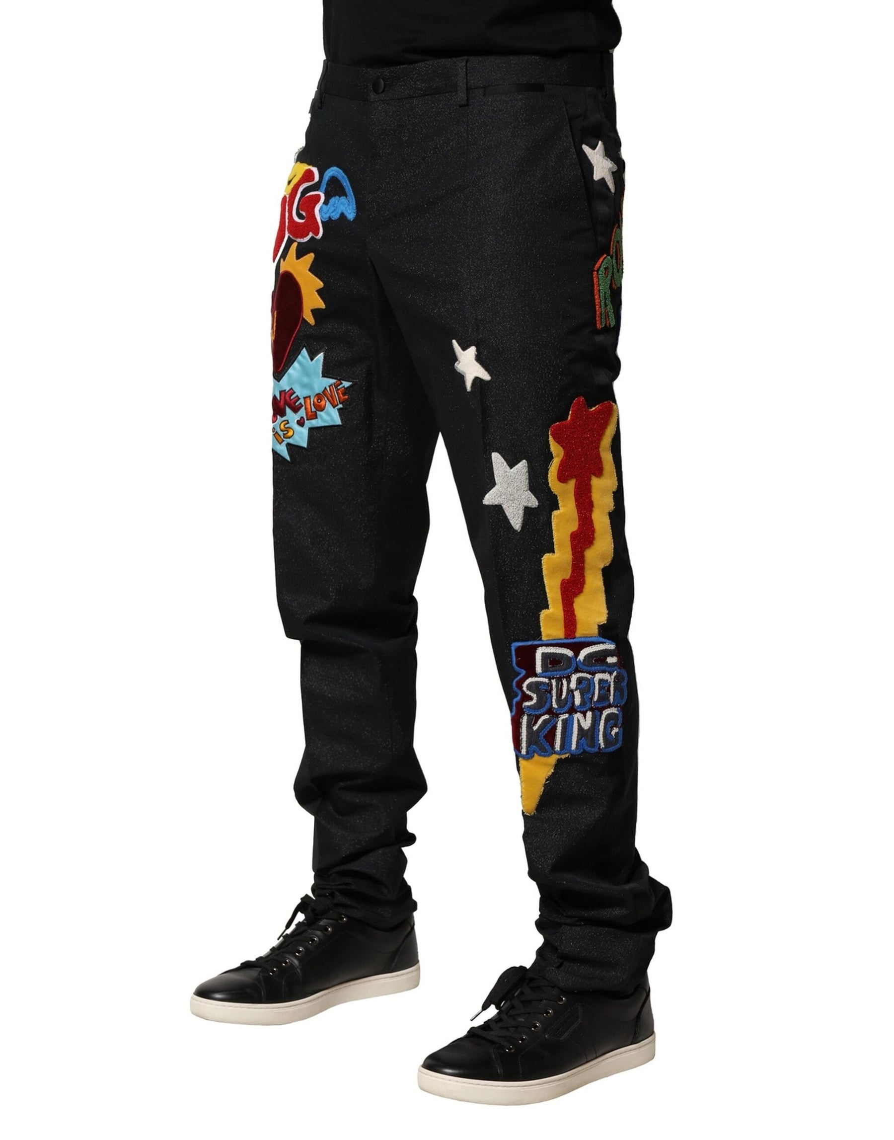 Dolce & Gabbana Black Graphic Embroidery Men Pants | Regal Royce