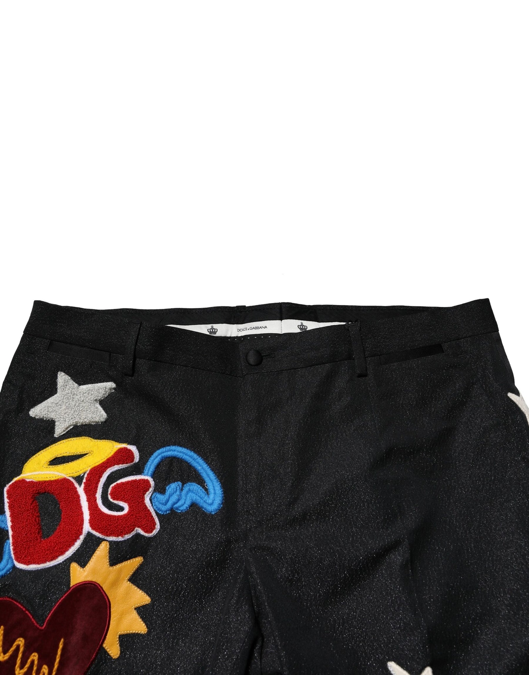 Dolce & Gabbana Black Graphic Embroidery Men Pants | Regal Royce