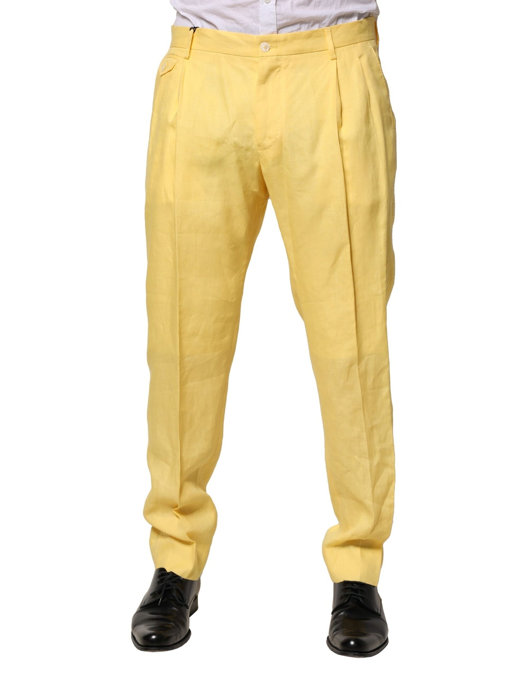Dolce & Gabbana Yellow Flax Tapered Dress Men Pants | Regal Royce