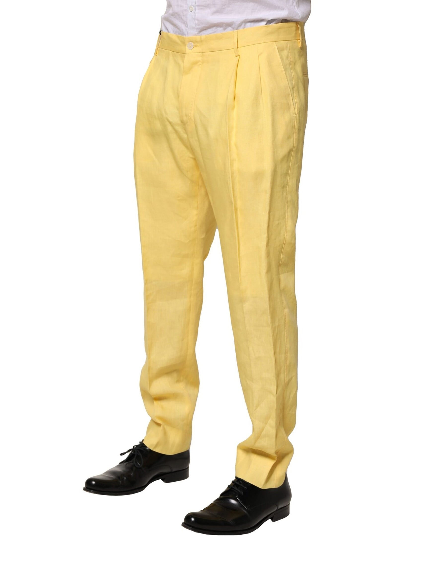 Dolce & Gabbana Yellow Flax Tapered Dress Men Pants | Regal Royce