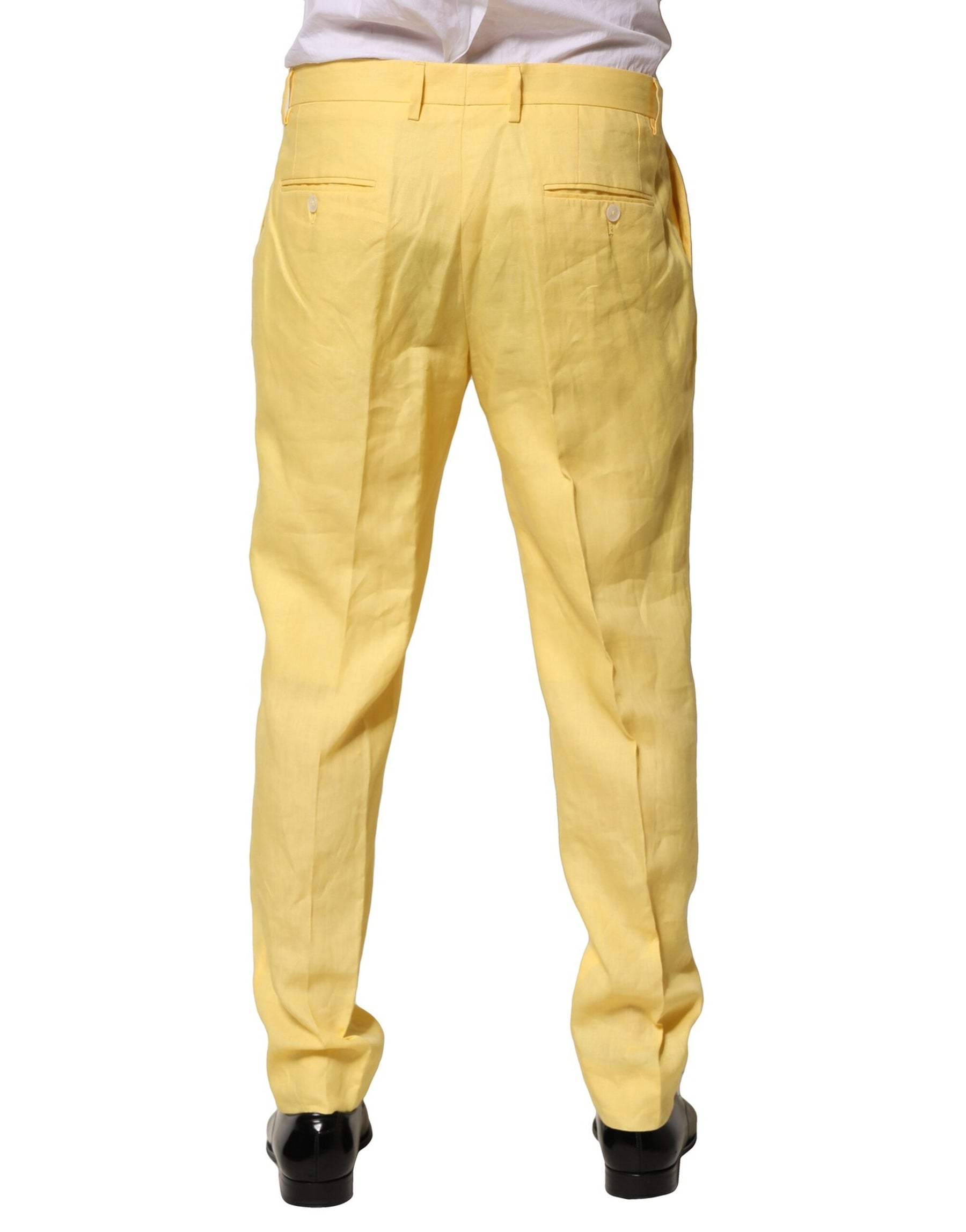 Dolce & Gabbana Yellow Flax Tapered Dress Men Pants | Regal Royce