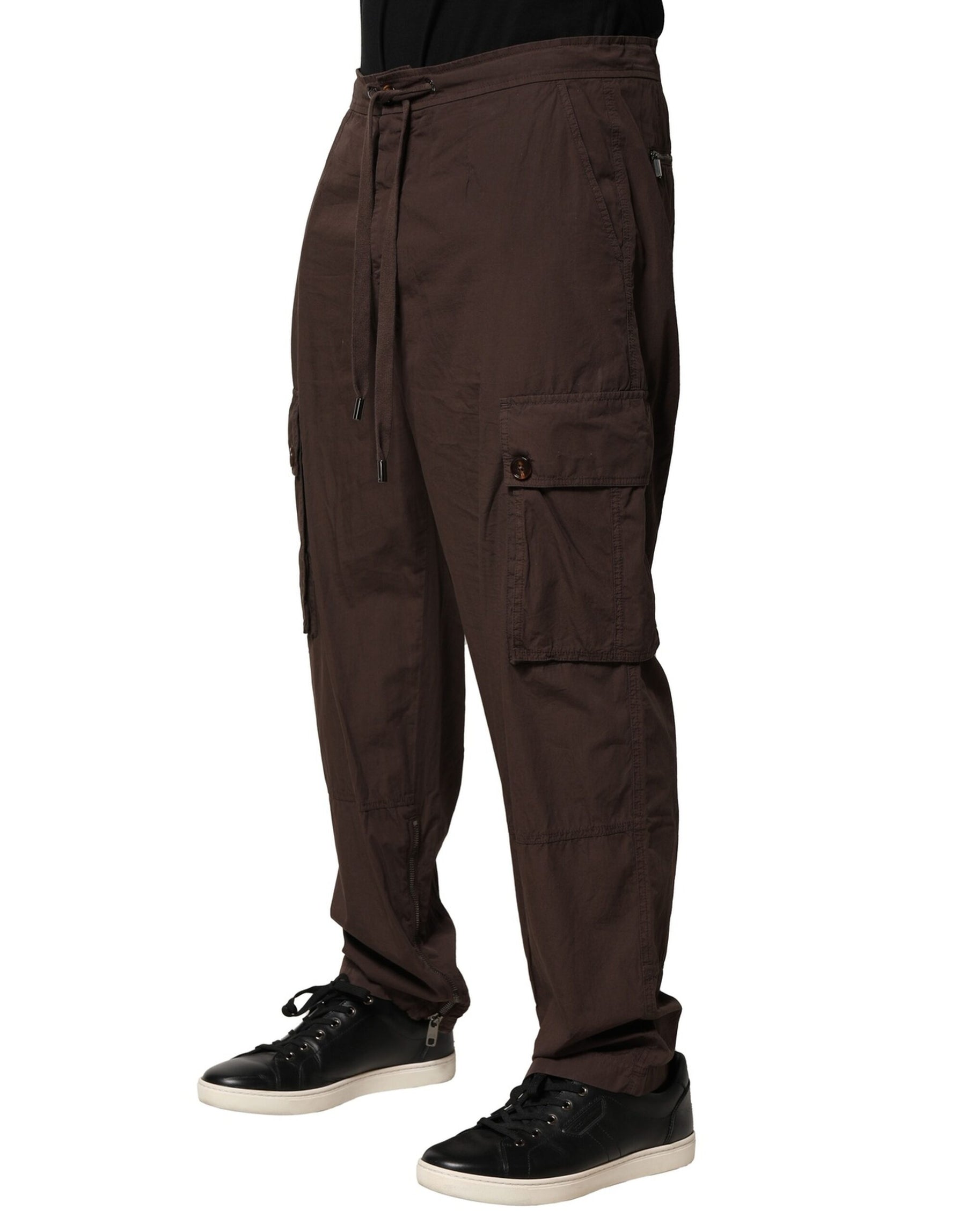 Dolce & Gabbana Brown Cotton Cargo Jogger Men Pants | Regal Royce