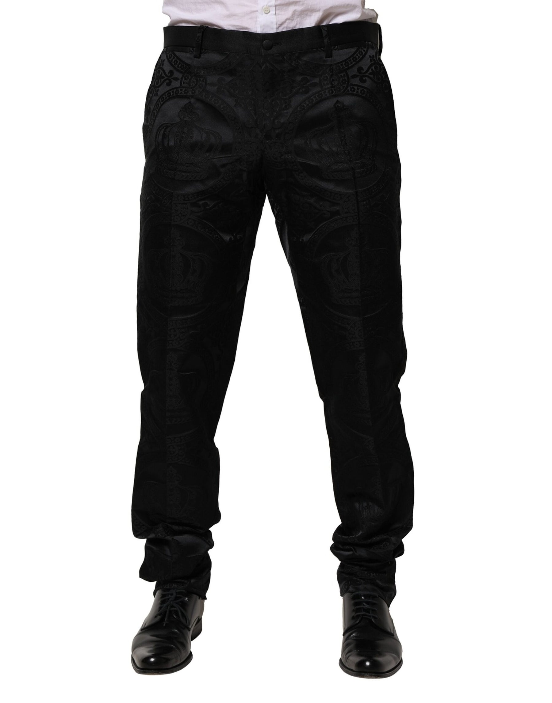 Dolce & Gabbana Black Cotton DG Crown Dress Pants | Regal Royce