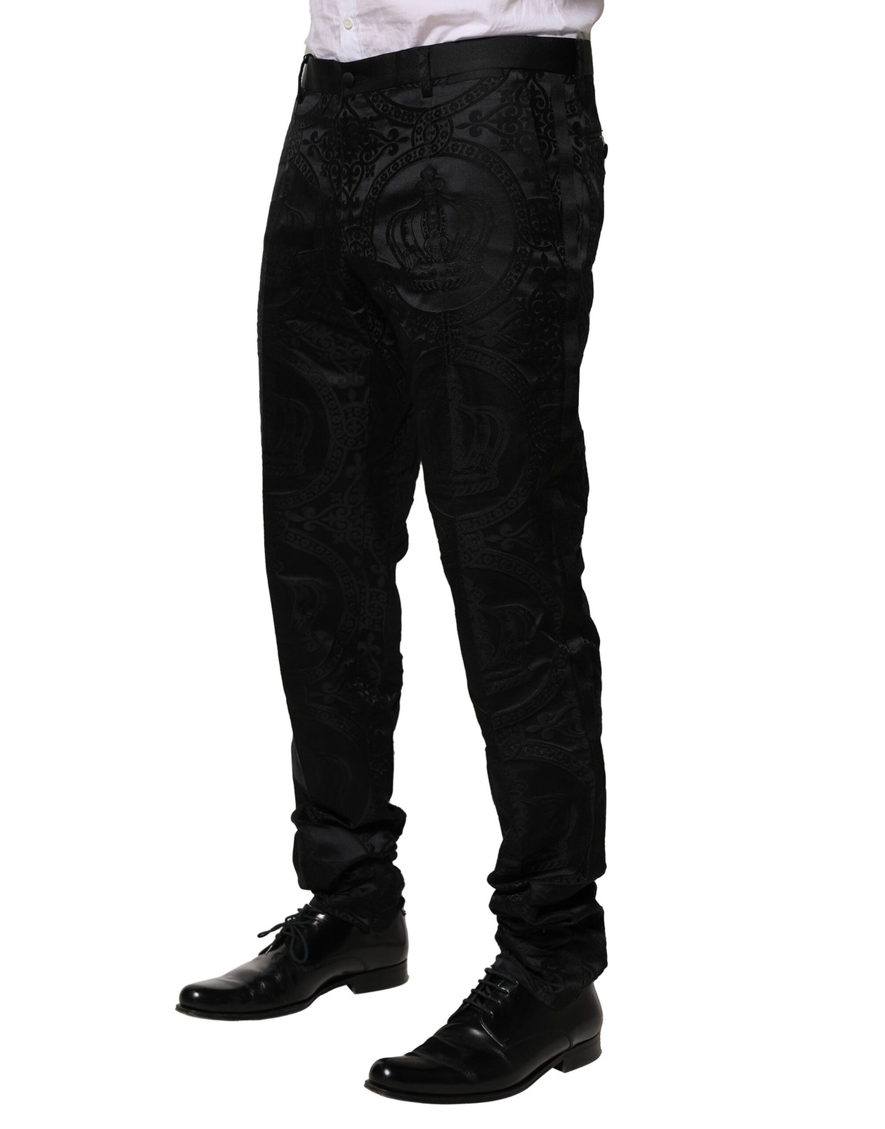Dolce & Gabbana Black Cotton DG Crown Dress Pants | Regal Royce