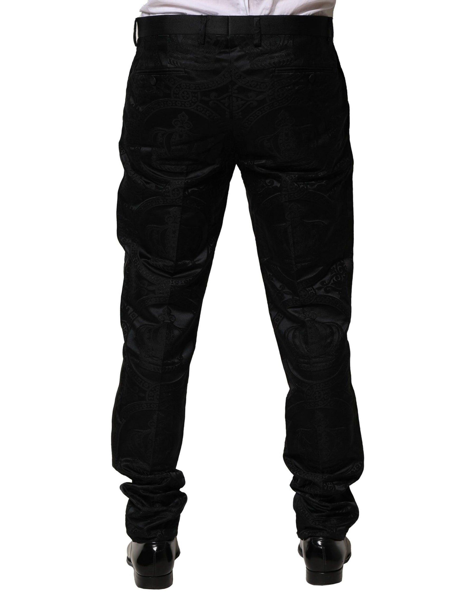 Dolce & Gabbana Black Cotton DG Crown Dress Pants | Regal Royce