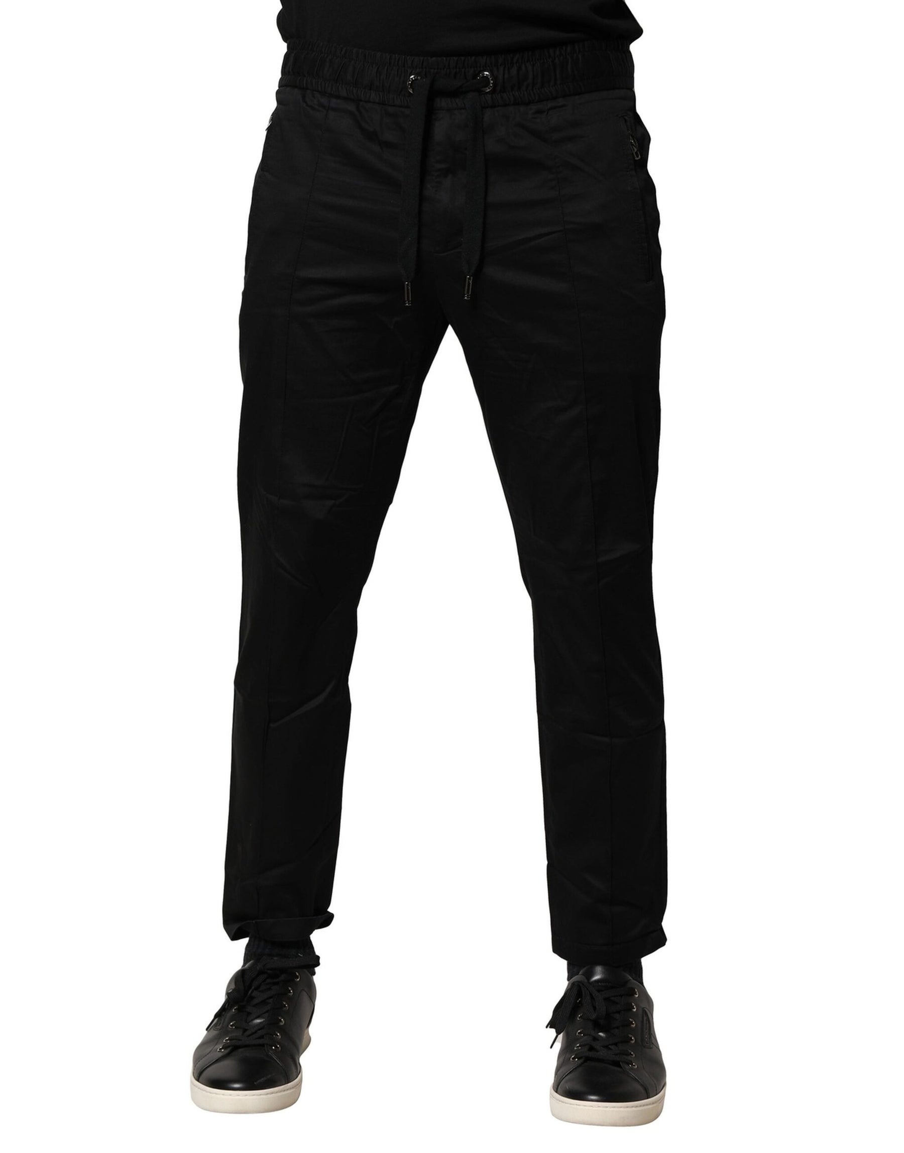 Dolce & Gabbana Black Cotton Mid Waist Jogger Pants | Regal Royce