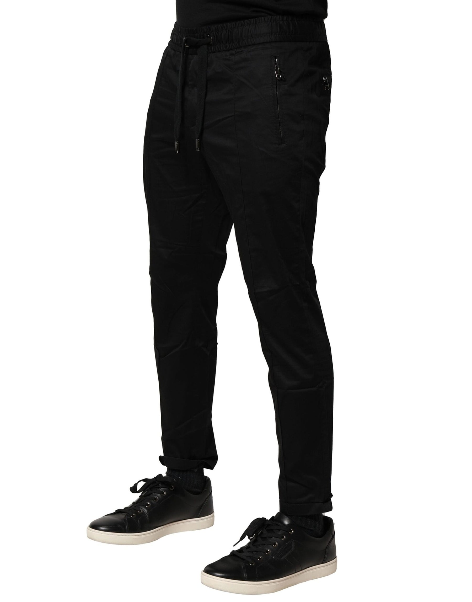 Dolce & Gabbana Black Cotton Mid Waist Jogger Pants | Regal Royce