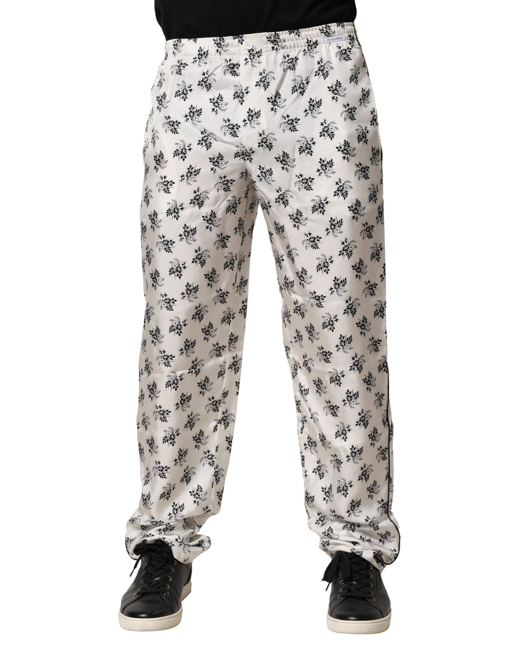 Dolce & Gabbana White Floral Silk Casual Lounge Pants | Regal Royce