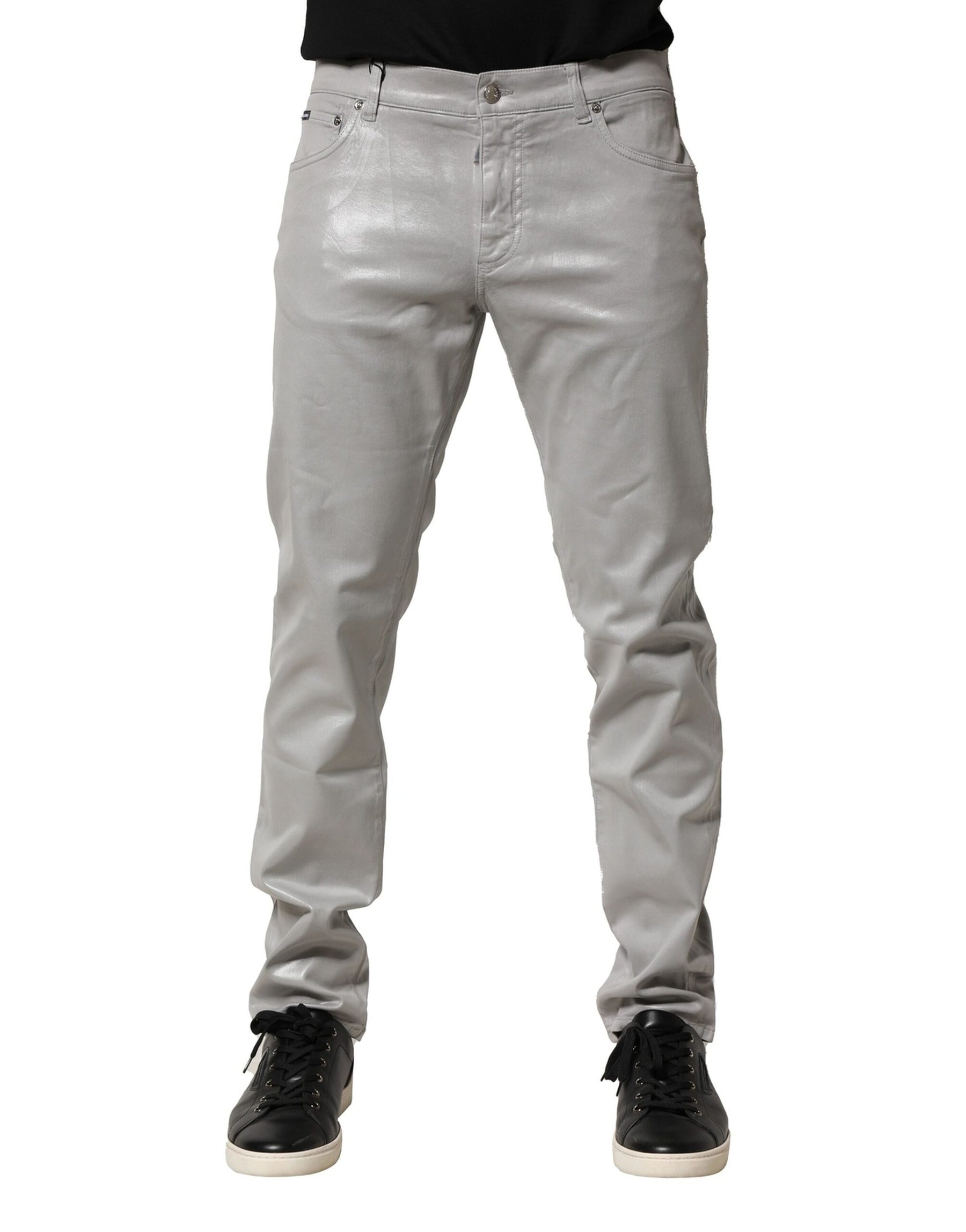 Dolce & Gabbana Silver Cotton Stretch Slim Denim Jeans | Regal Royce