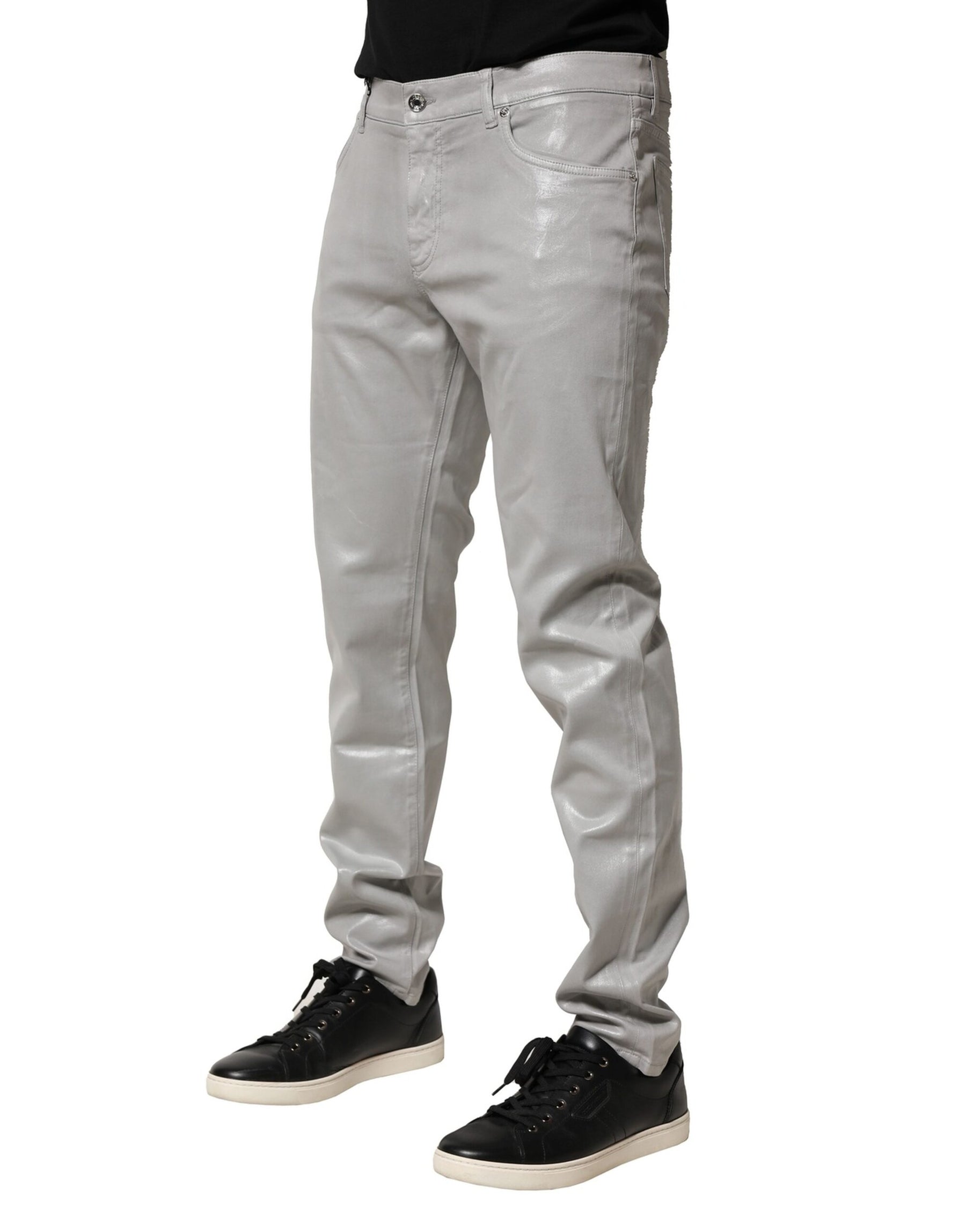 Dolce & Gabbana Silver Cotton Stretch Slim Denim Jeans | Regal Royce