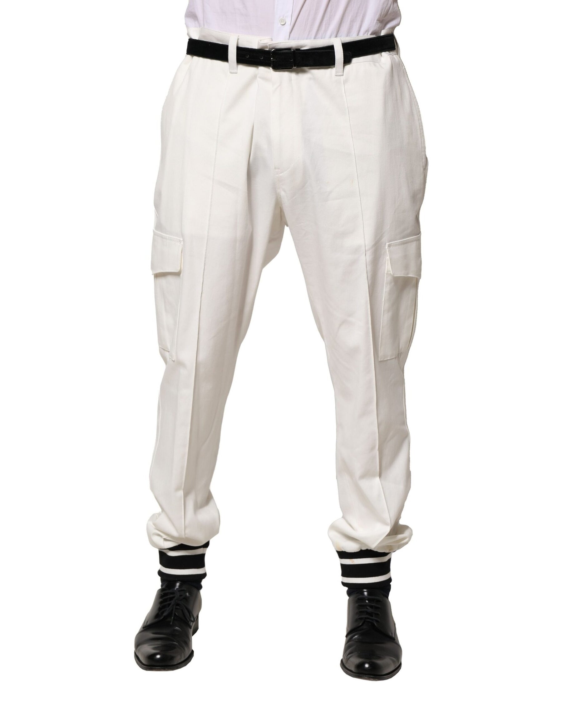 Dolce & Gabbana White Cotton Cargo Jogger Men Pants | Regal Royce