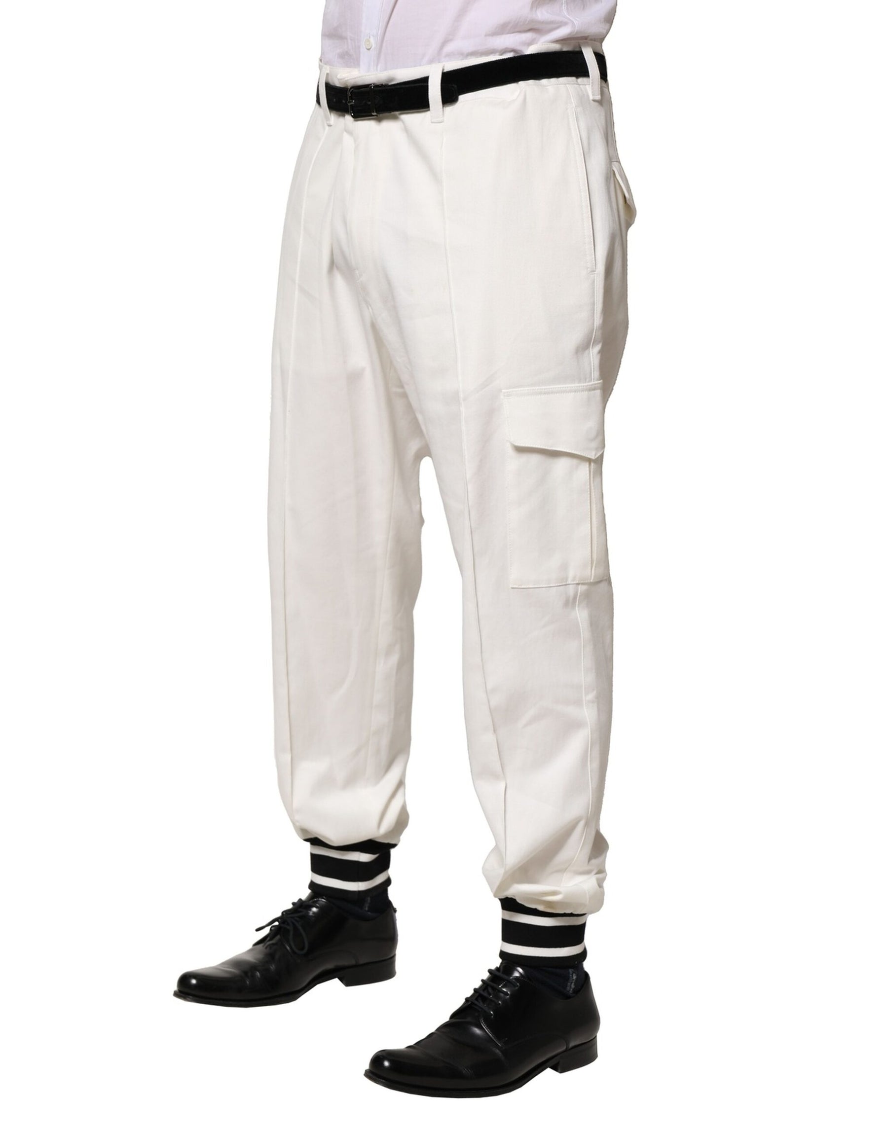 Dolce & Gabbana White Cotton Cargo Jogger Men Pants | Regal Royce