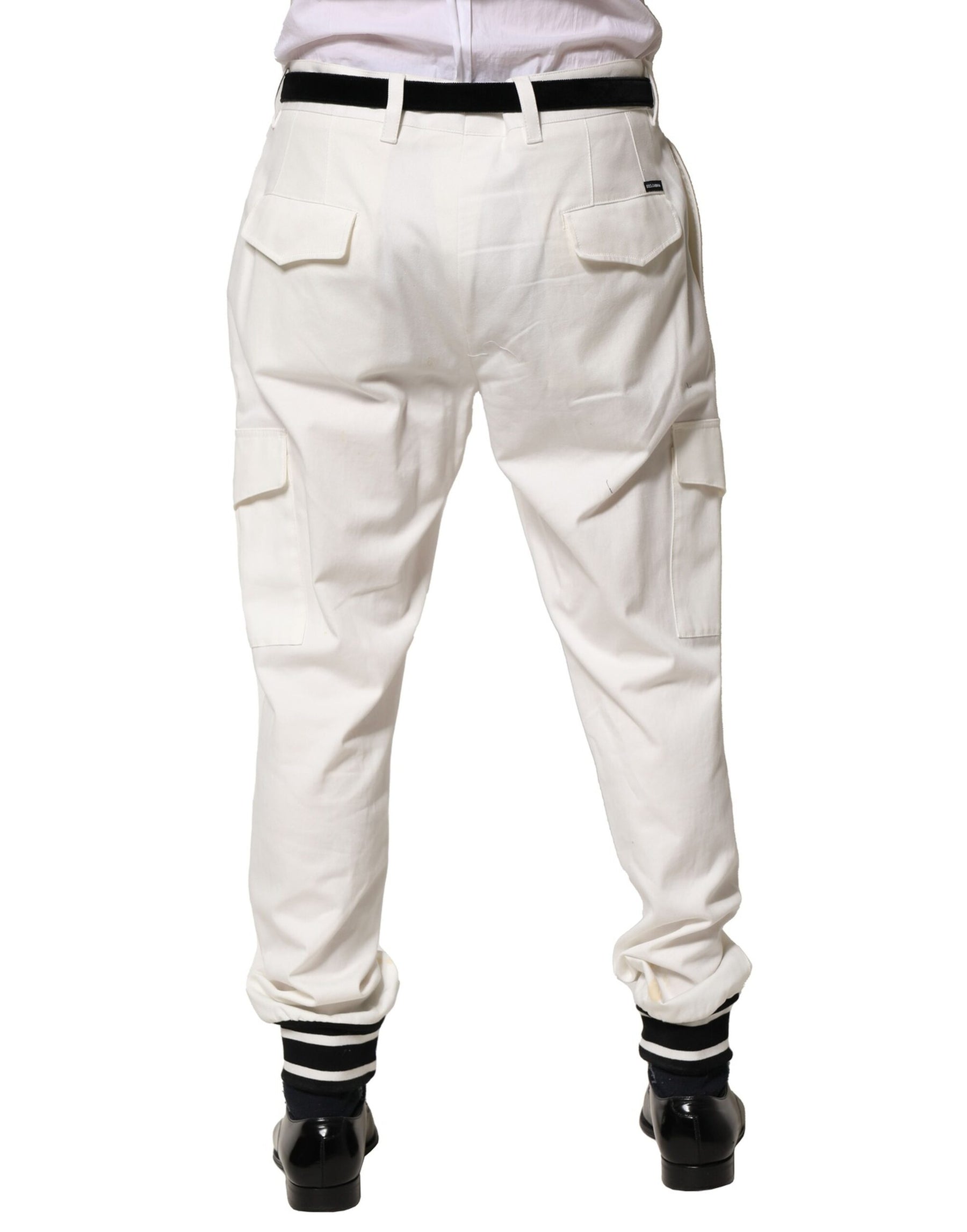 Dolce & Gabbana White Cotton Cargo Jogger Men Pants | Regal Royce